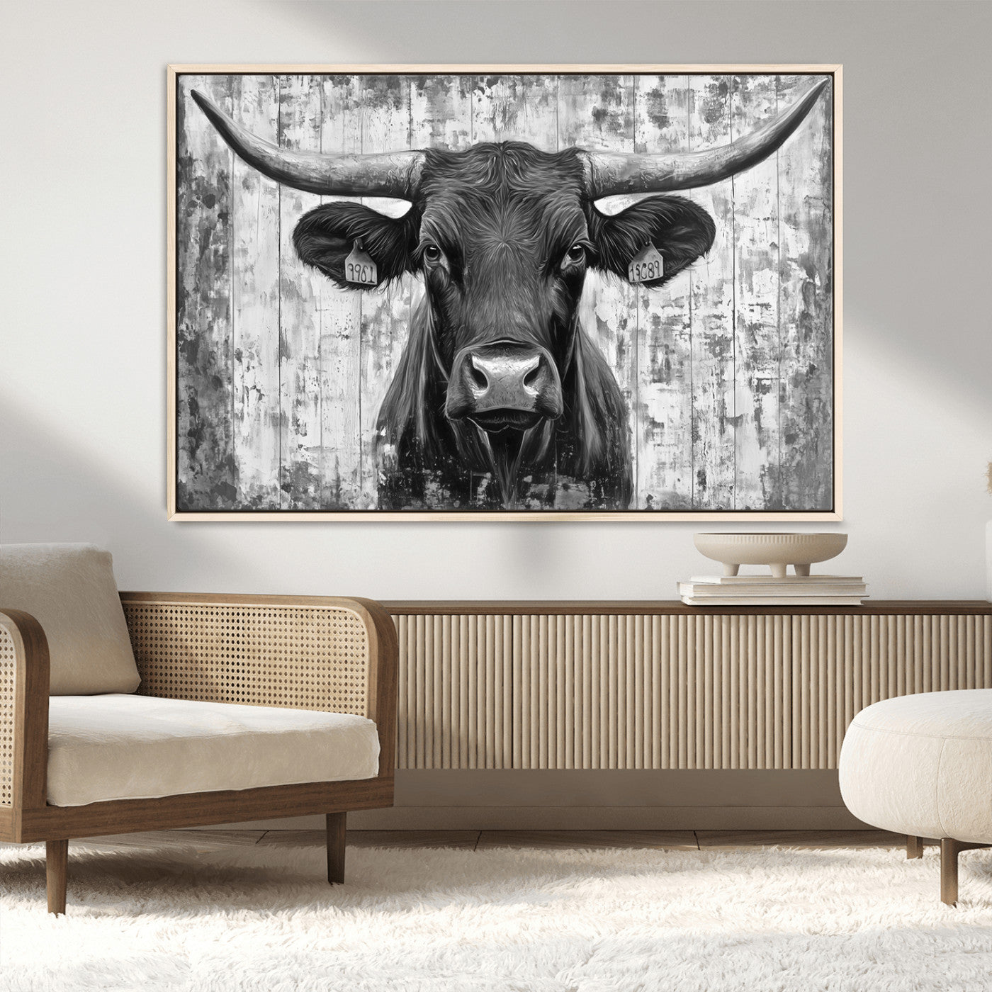 MGV-FC-36X24 - Abstract Longhorn Bull Wall Art Canvas Print - Rustic Texas Western Cow Artwork