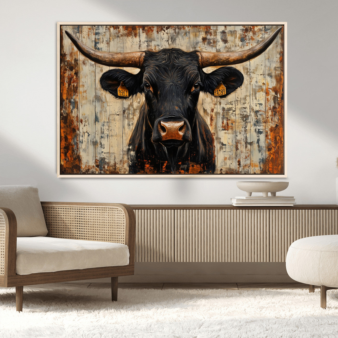 MGV-FC-36X24 - Rustic Texas Artwork Wall Art Canvas Print - Abstract Cow Longhorn Bull Wall Art Canvas Print