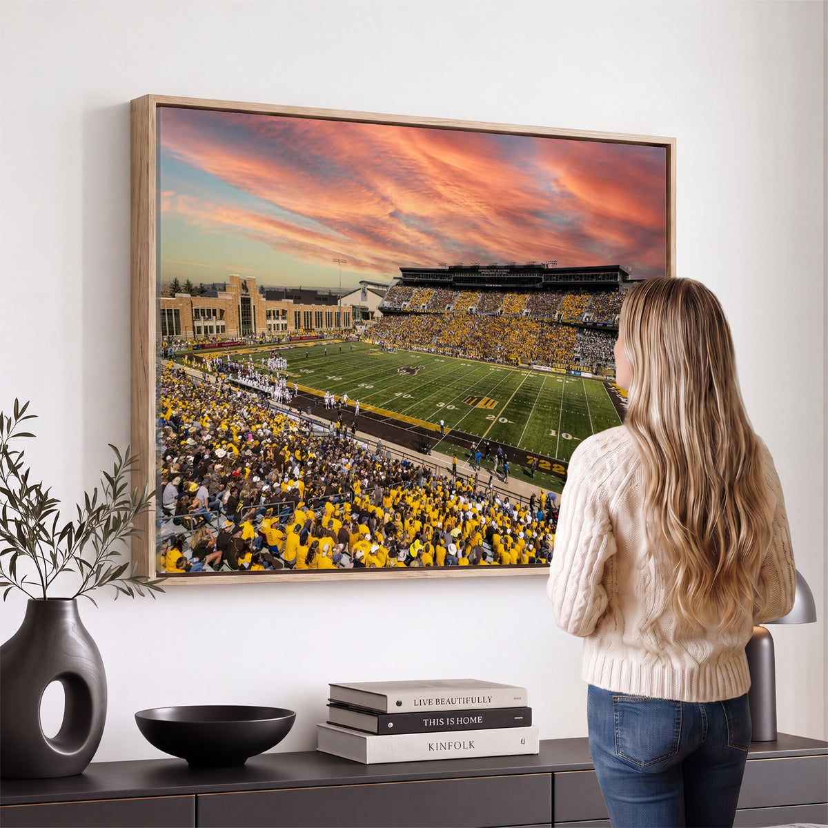 90508-MGV-CV-36X24 - University of Wyoming Cowboys Football Team Print, Laramie, Extra Large Game Room Wall Decor