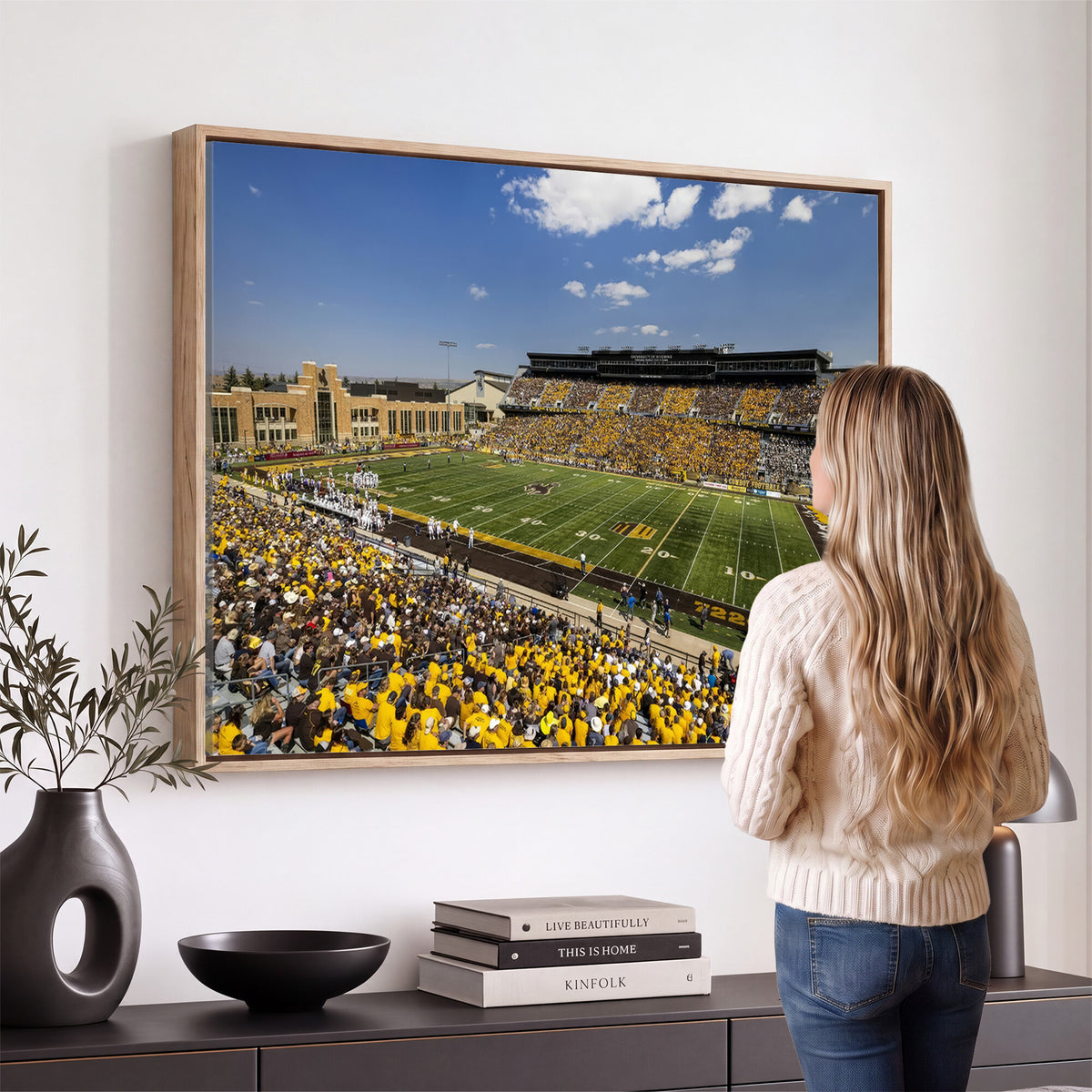 75112-MGV-CV-36X24 - University of Wyoming Cowboys Football Team Print, Laramie, Home Bar Wall Decor
