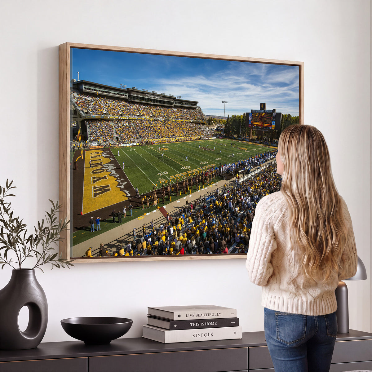 89846-MGV-CV-36X24 - University of Wyoming Cowboys Football Team Print, Laramie, Man Cave Wall Decor