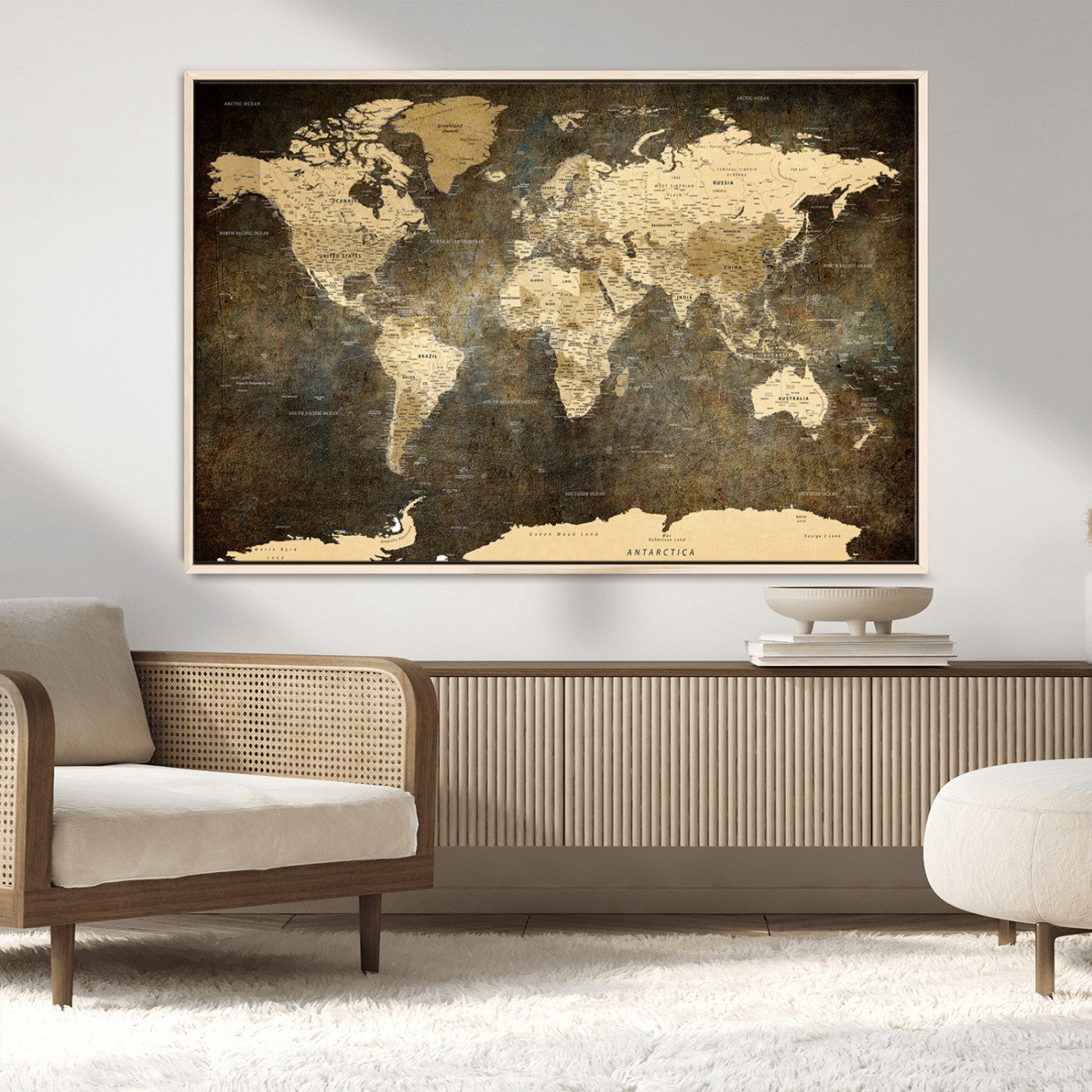 MGV-FC-36X24 - Push Pin World Map Canvas Print – Framed Wall Art for Couples to Track Their Travels – Anniversary