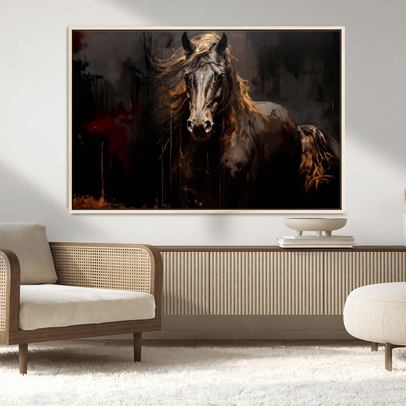 MGV-FC-36X24 - Abstract Black Horse Canvas Print for Farmhouse Wall Art | Abstract Equine Wall Art | Western Decor