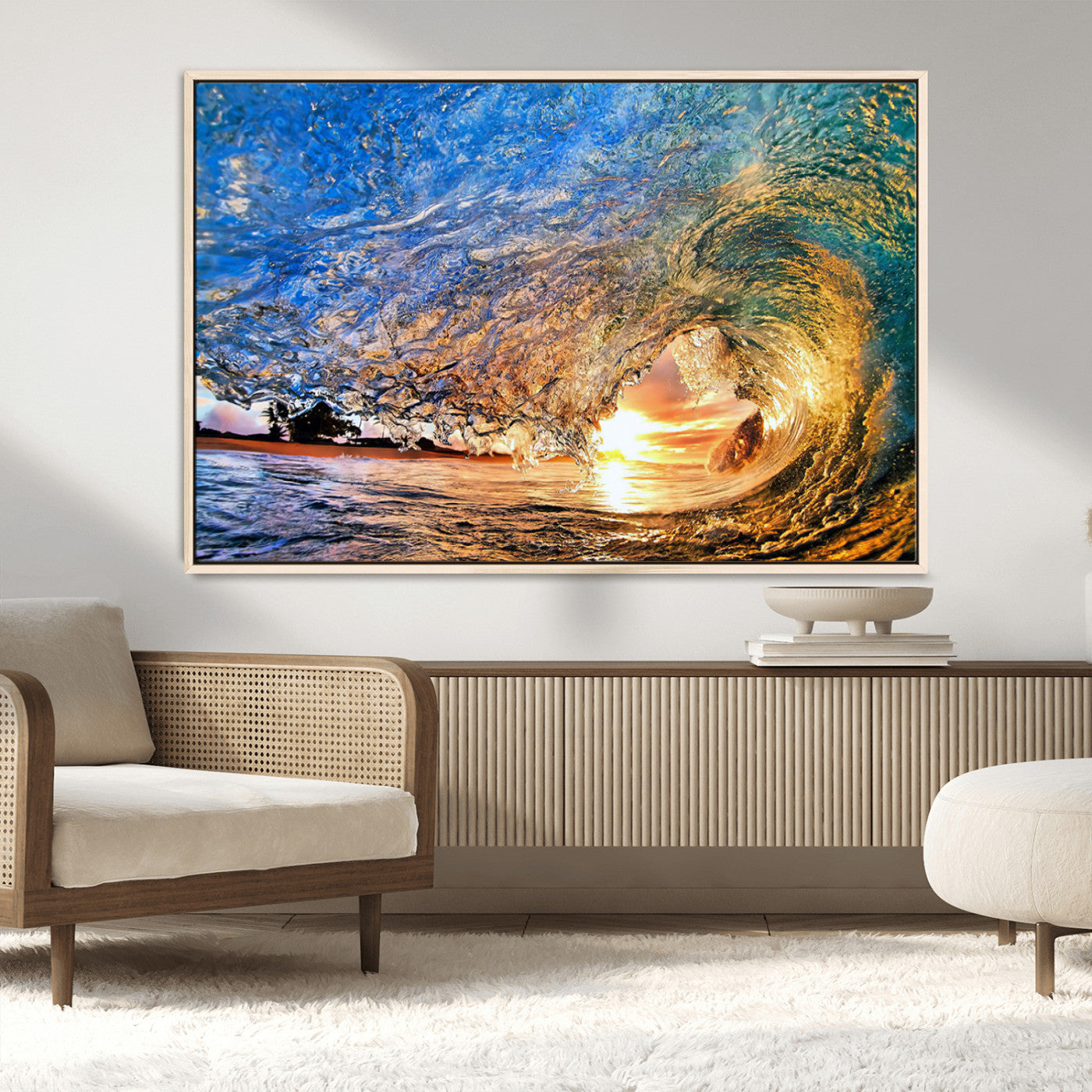 MGV-FC-36X24 - Ocean Wave at Sunset Canvas Wall Art – Vibrant Coastal Beach Waves Print, Large Nautical Decor,