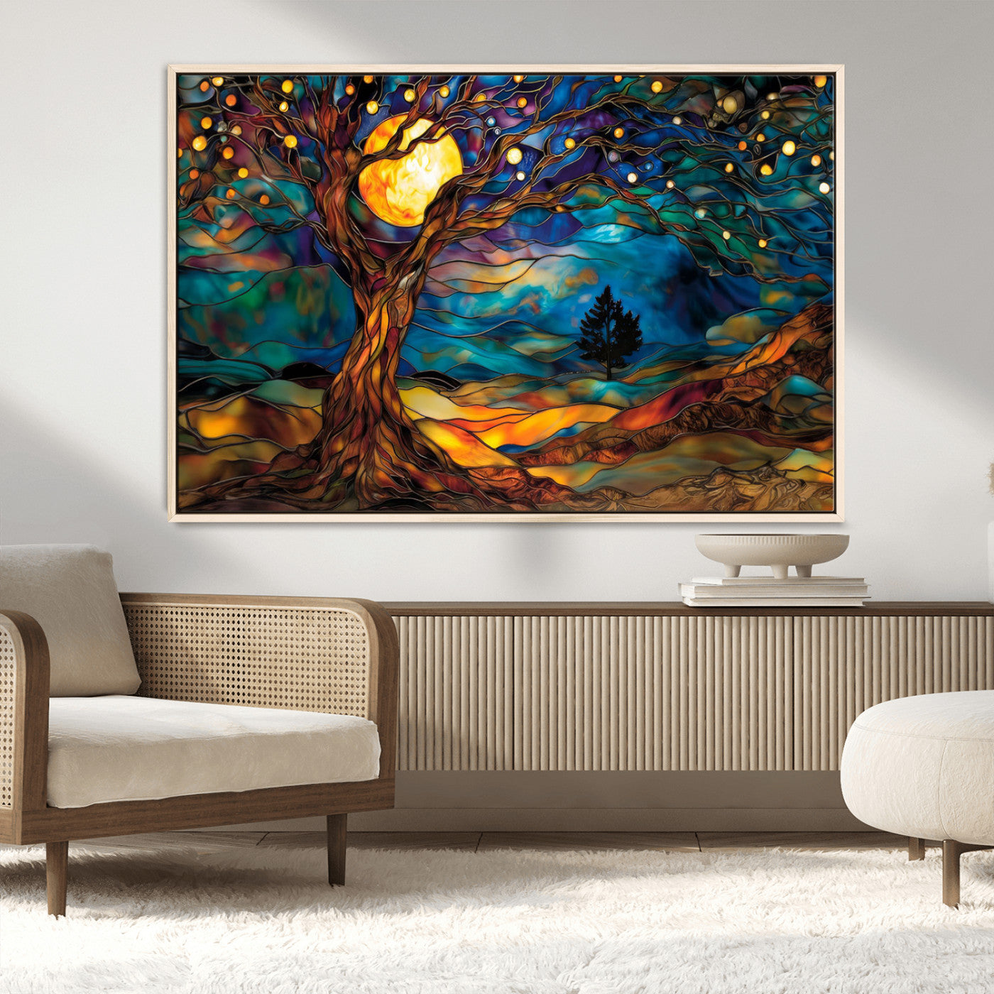 MGV-FC-36X24 - Tree of Life Wall Art - Yggdrasil Tree of Life Canvas Print - Vibrant Moonlit Tree Wall Art,  Tree