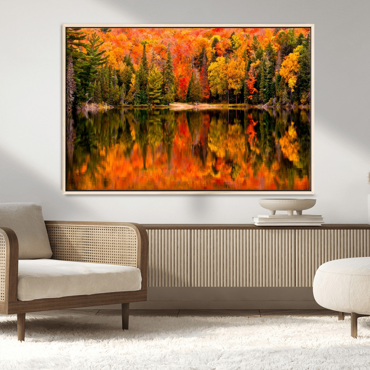 MGV-FC-36X24 - Forest Reflection Art | Autumn Forest Reflection Wall Art | Triptych Canvas Print | Vibrant Fall