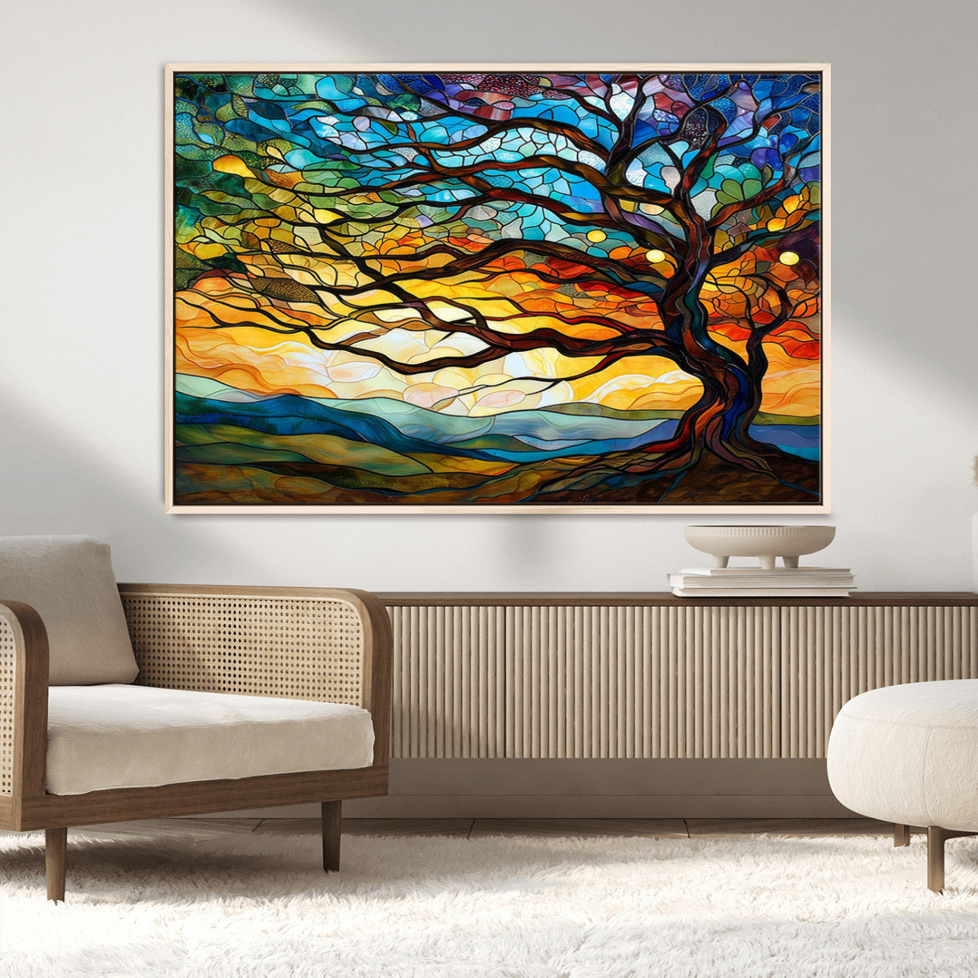 MGV-FC-36X24 - Vibrant Mosaic Tree of Life Wall Art | Stained Glass Style Canvas Print | Ready to Hang Artistic