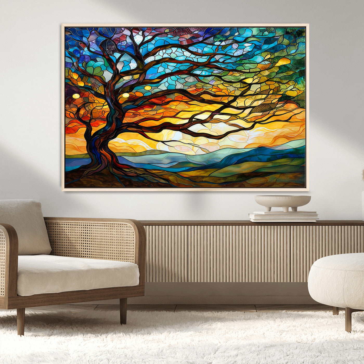 MGV-FC-36X24 - Mosaic Tree Wall Art | Ready to Hang Stained Glass Style Canvas Print | Farmhouse Wall Decor, Cabin