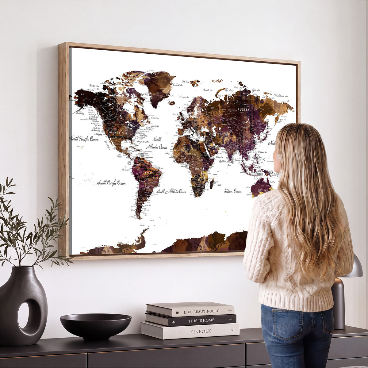 50611-PAN-FL-20X10 - World Map Canvas Print | Detailed Map of the World Wall Art
