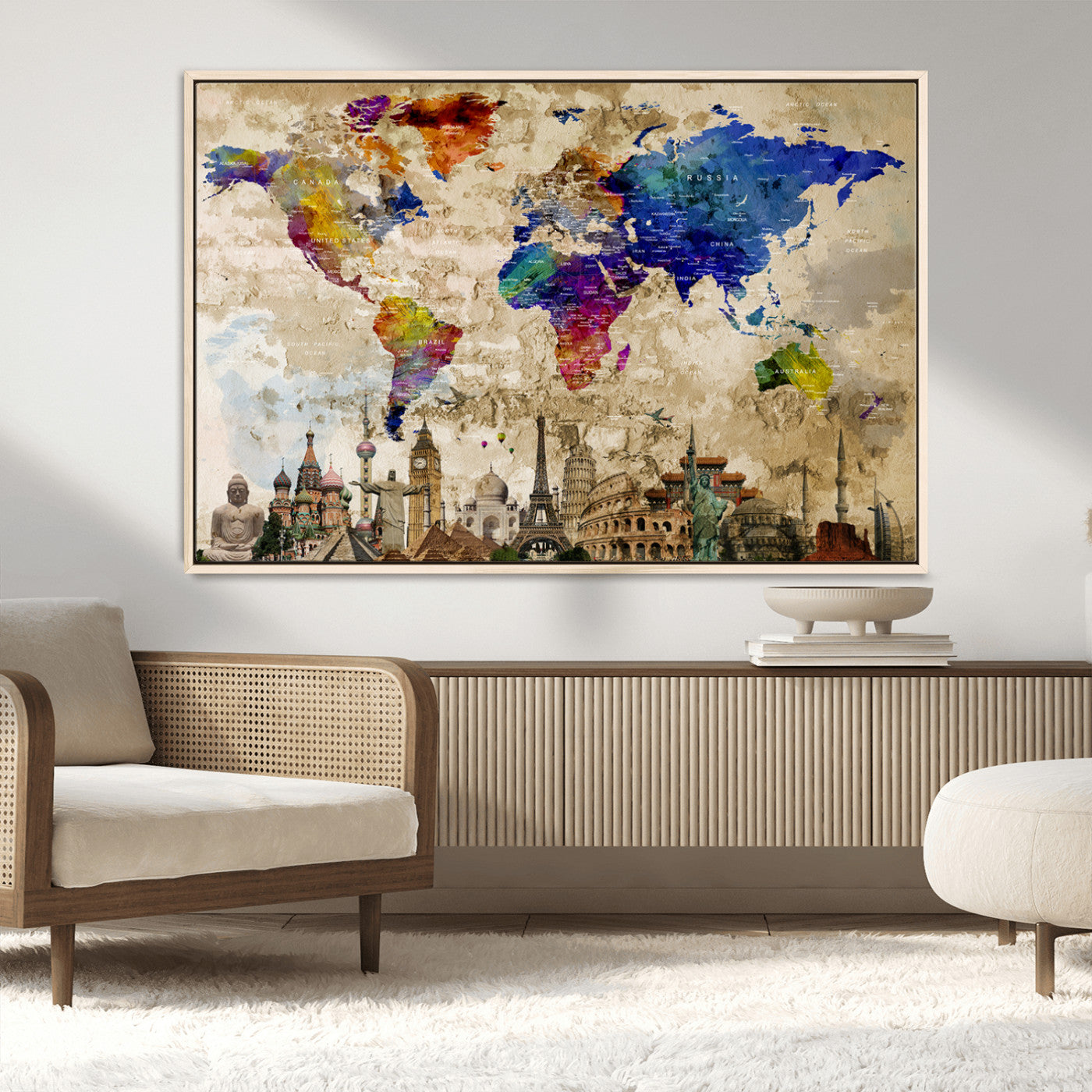 MGV-FC-36X24 - Push Pin World Map Canvas Print – Framed Wall Art for Couples to Track Their Travels – Anniversary