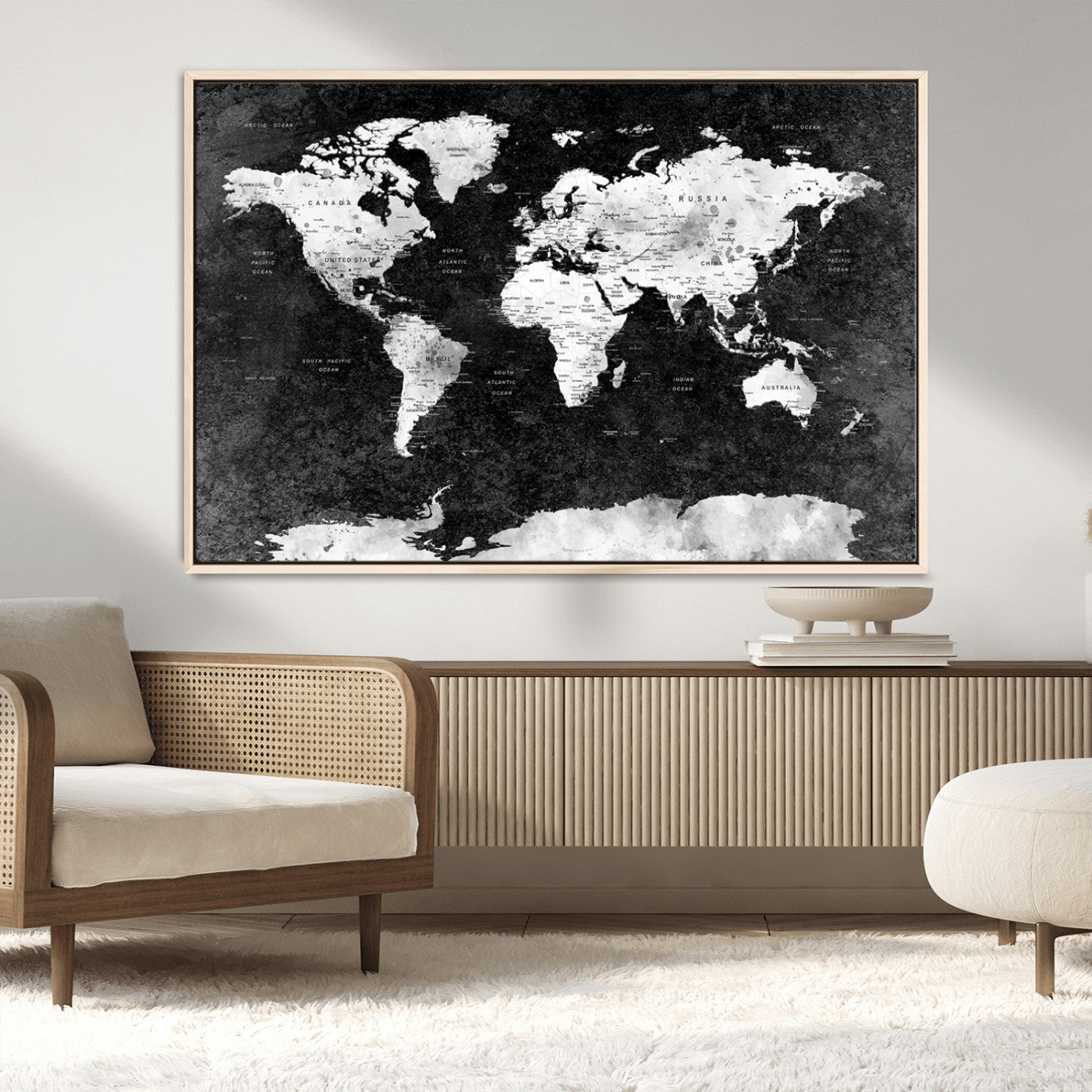 MGV-FC-36X24 - Push Pin World Map Canvas Print – Framed Wall Art for Couples to Track Their Travels – Anniversary