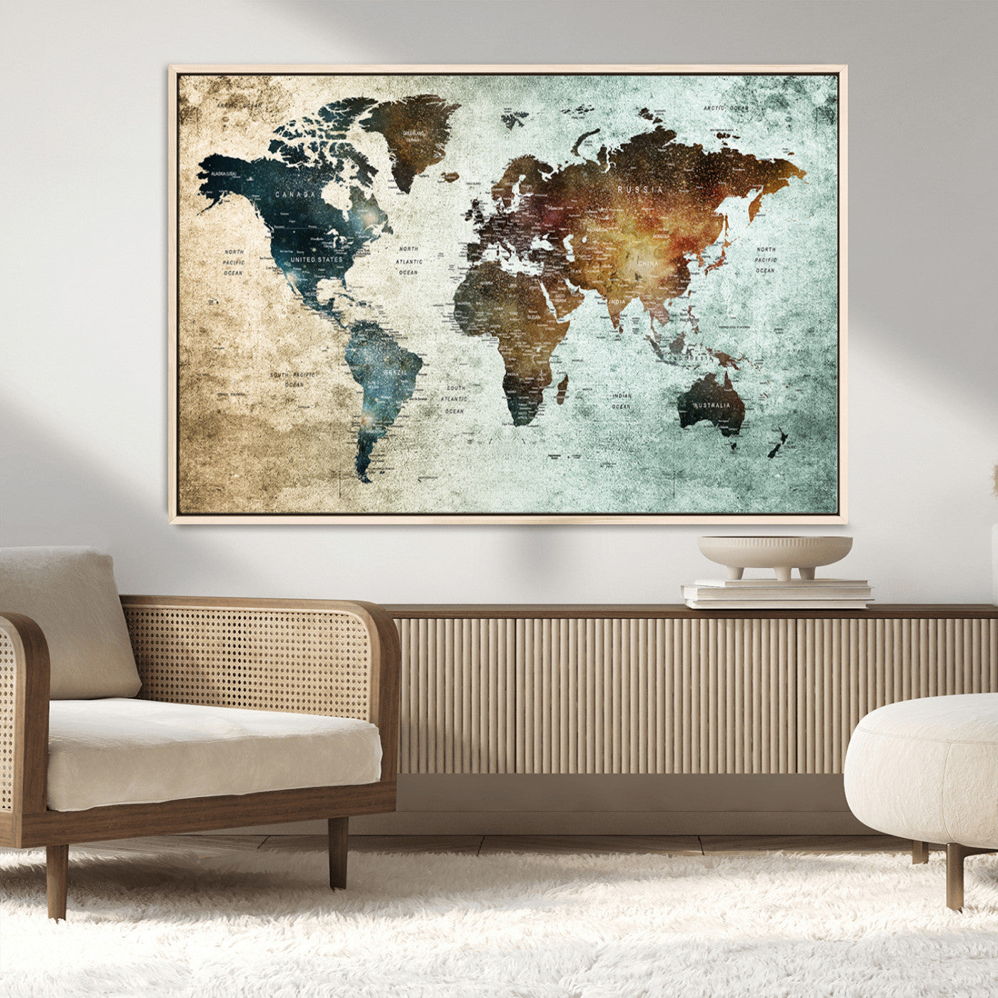 MGV-FC-36X24 - Push Pin World Map Canvas Print – Framed Wall Art for Couples to Track Their Travels – Anniversary