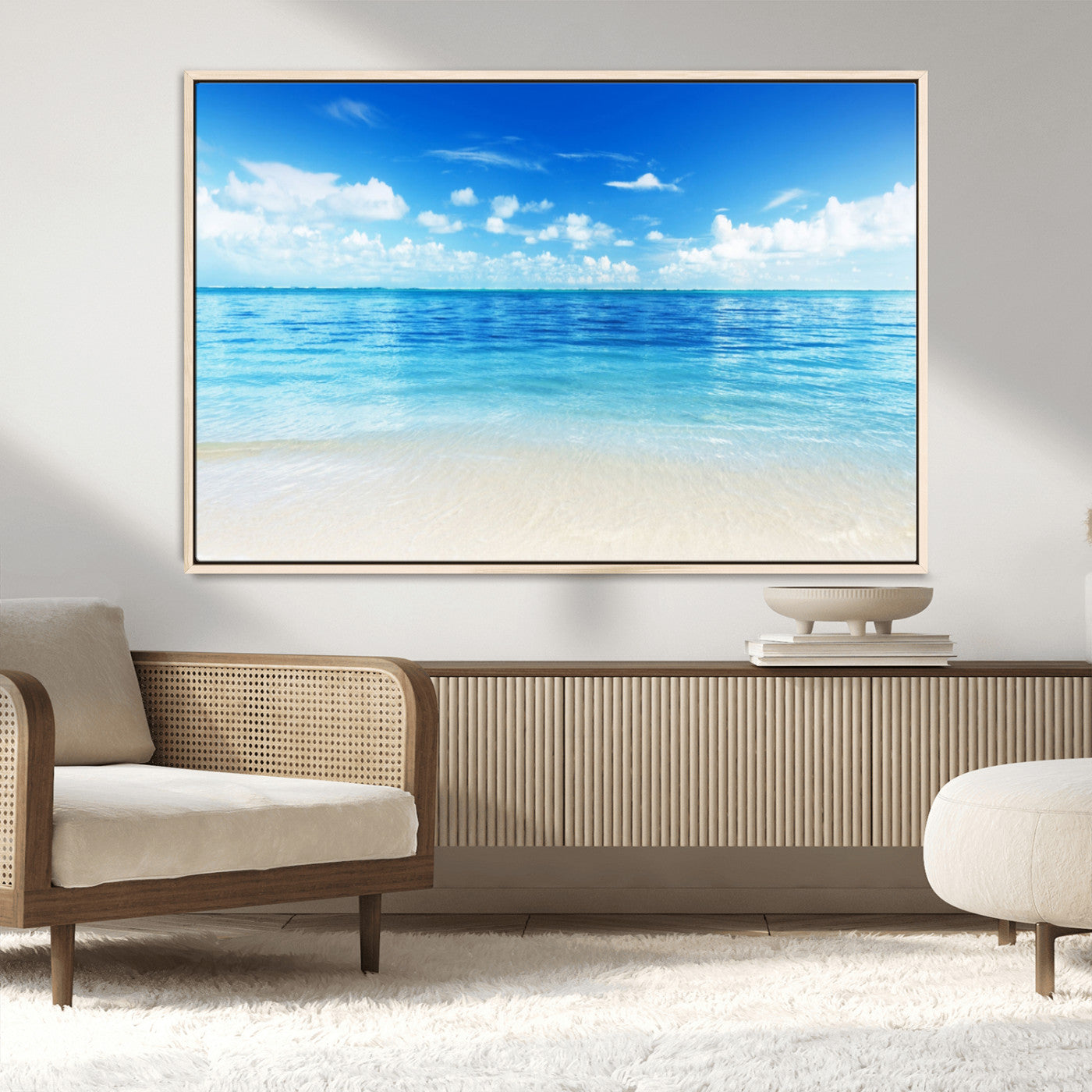 MGV-FC-36X24 - Beach Scene Canvas Wall Art Print – Tranquil Ocean Horizon and White Sand Beach Wall Decor for Home
