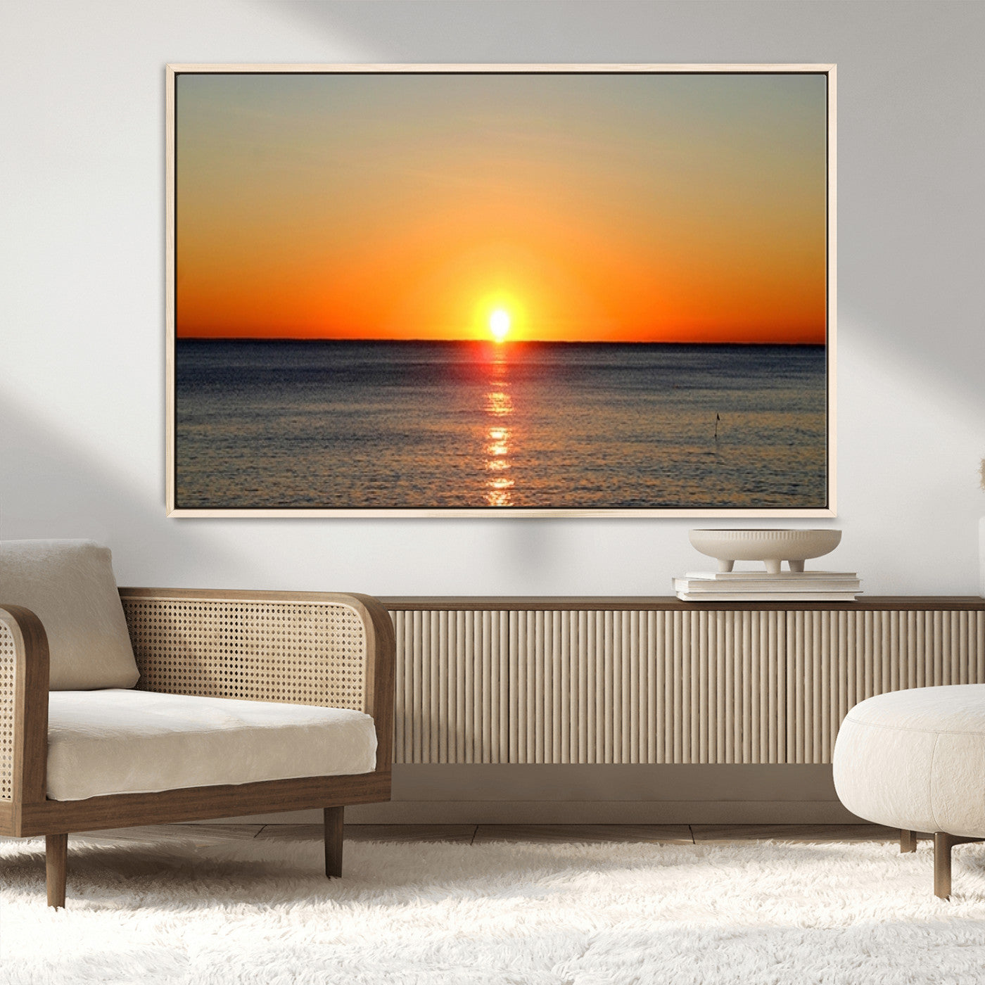 54676-MGV-FC-36X24_Natural-Golden Horizon Sunset Over Ocean Wall Art Canvas Print – Tropical Beach Canvas Wall Art – Giclee