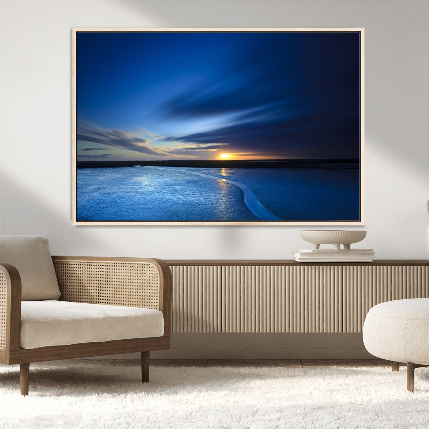 MGV-FC-36X24 - Blue Sunset Ocean Canvas Wall Art Print – Serene Coastal Horizon Wall Decor for Home or Office –