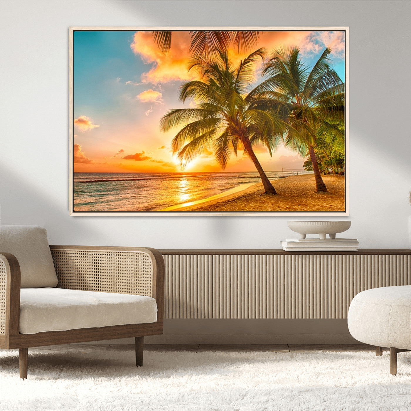 MGV-FC-36X24 - Tropical Sunset Beach Canvas Wall Art Print – Vibrant Palm Trees and Coastal Sunset Wall Decor for