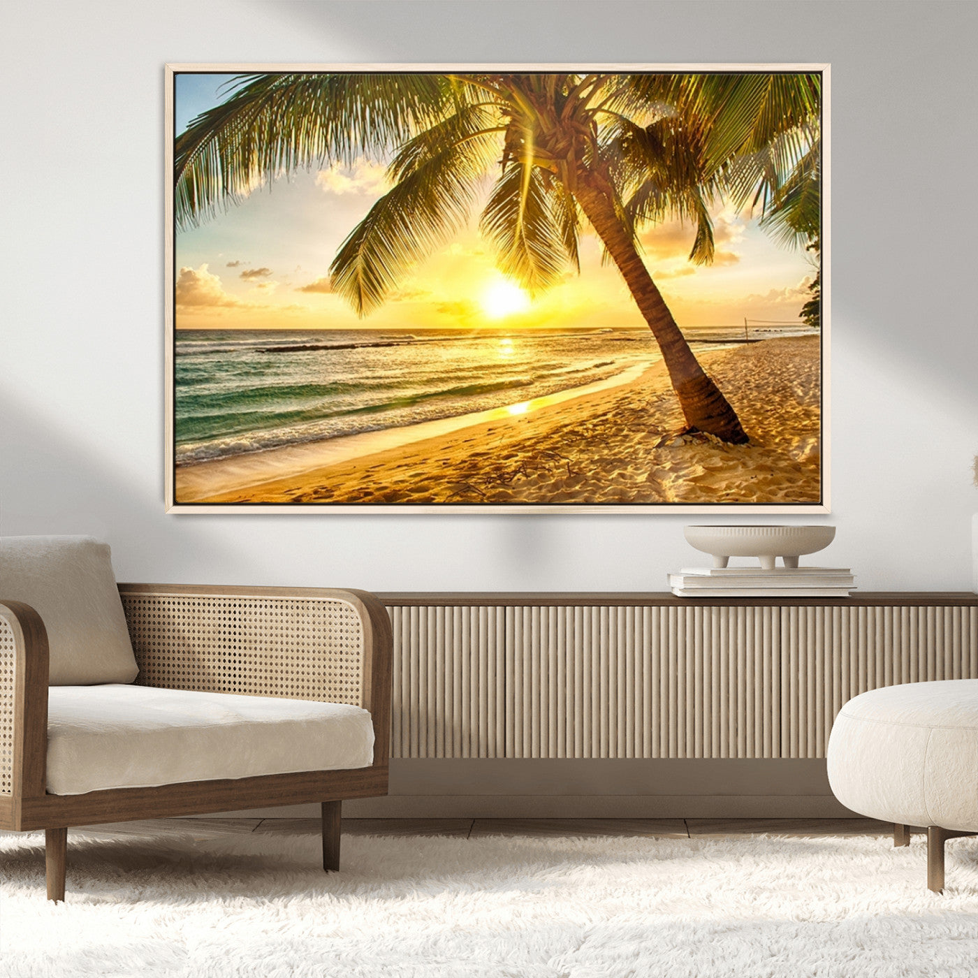 MGV-FC-36X24 - Beach Sunset Canvas Wall Art Print - Tropical Beach Canvas Wall Art Print – Vibrant Palm Trees and