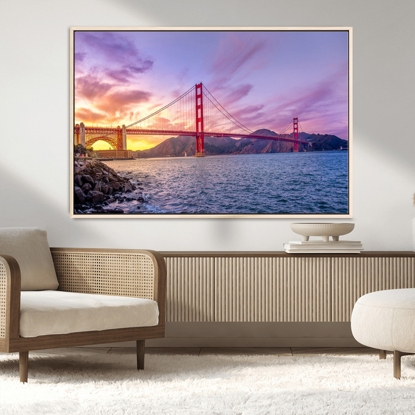 MGV-FC-36X24 - Golden Gate Bridge Wall Art Print, San Francisco Sunset Canvas Wall Art, Cityscape Canvas Print for