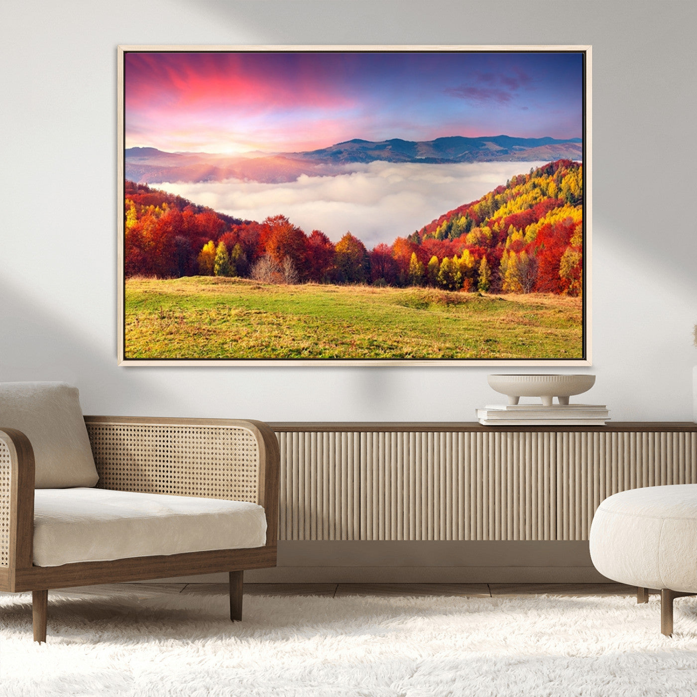 MGV-FC-36X24 - Autumn Mountain Foggy Landscape Wall Art Canvas Print | Beautiful Forest Canvas Print | Misty