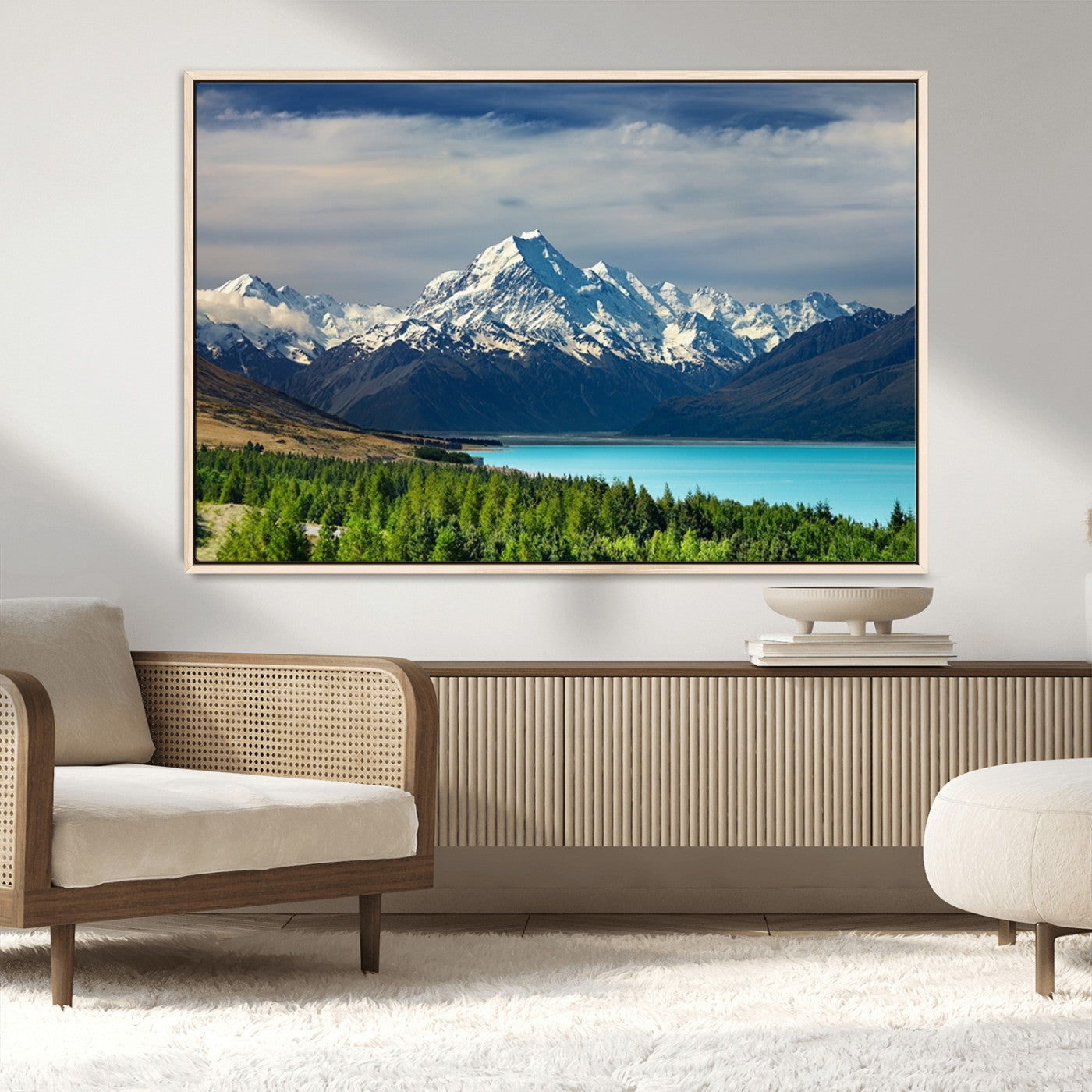 MGV-FC-36X24 - Mount Cook and Lake Pukaki Canvas Wall Art Print – Majestic Snow-Capped Peaks and Serene Lake Wall