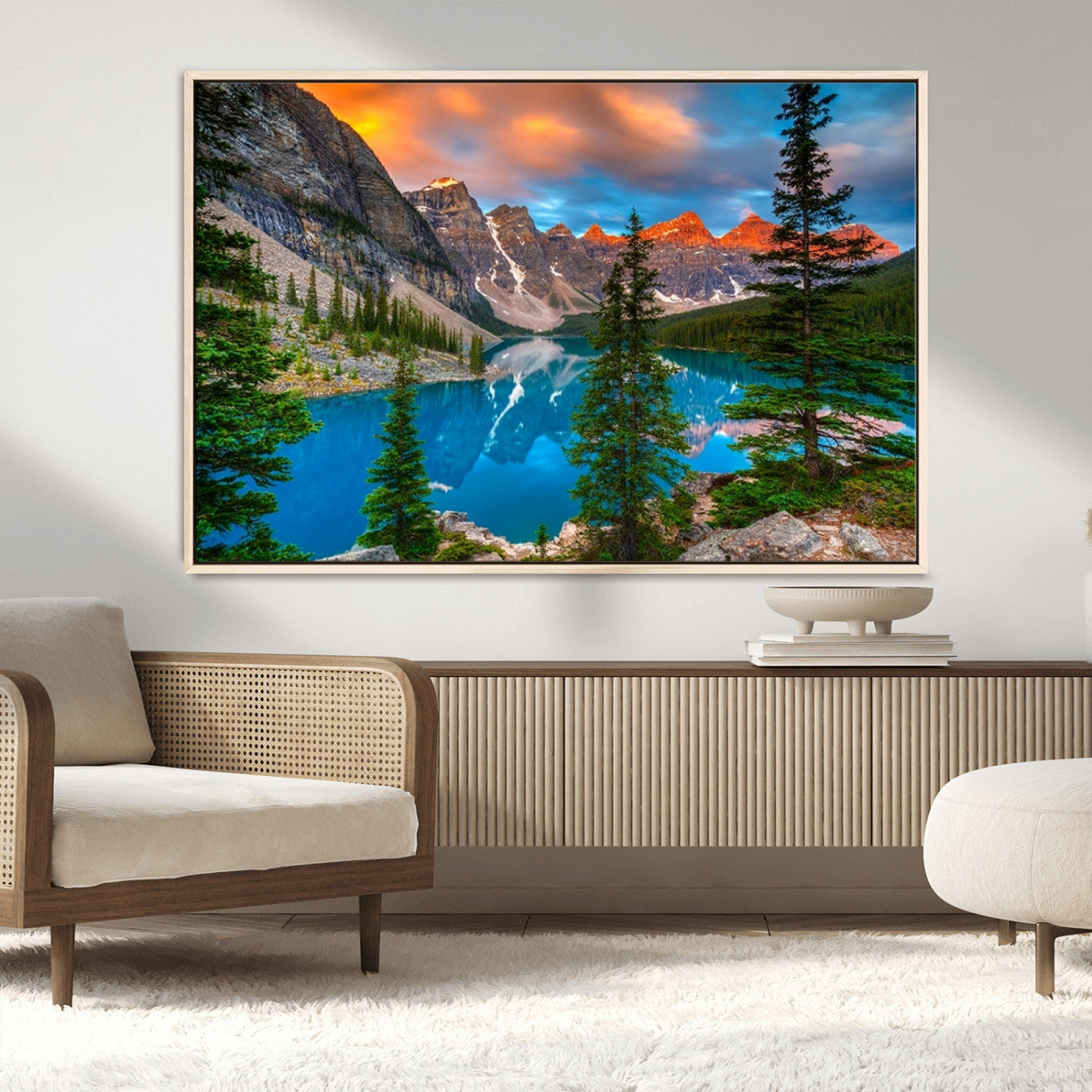 MGV-FC-36X24 - Canadian Rockies Moraine Lake Wall Art Canvas Print, Pine Trees Mountain Spring Canvas Print