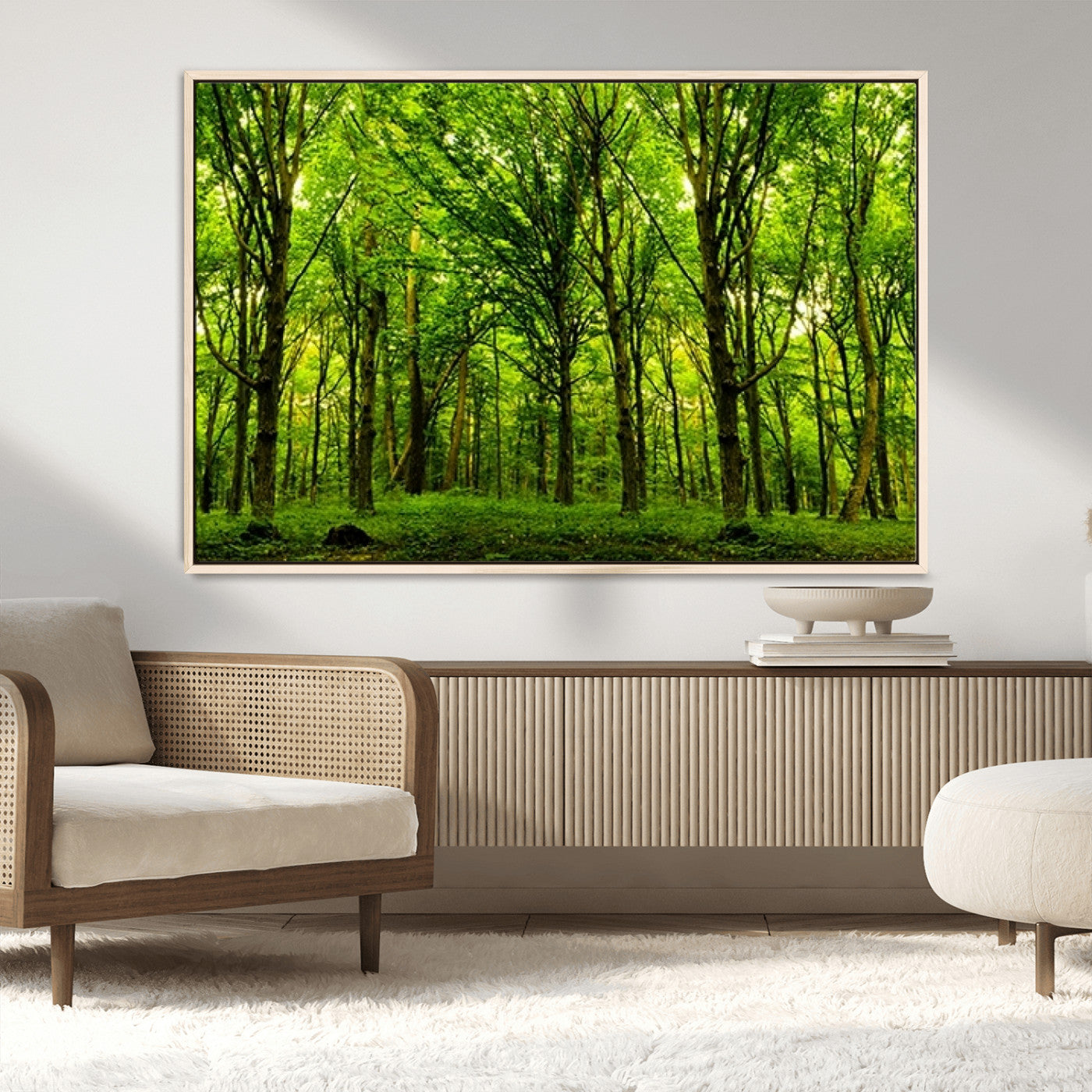 MGV-FC-36X24 - Lush Green Forest Canvas Print | 3-Panel Forest Wall Art | Nature Landscape for Living Room