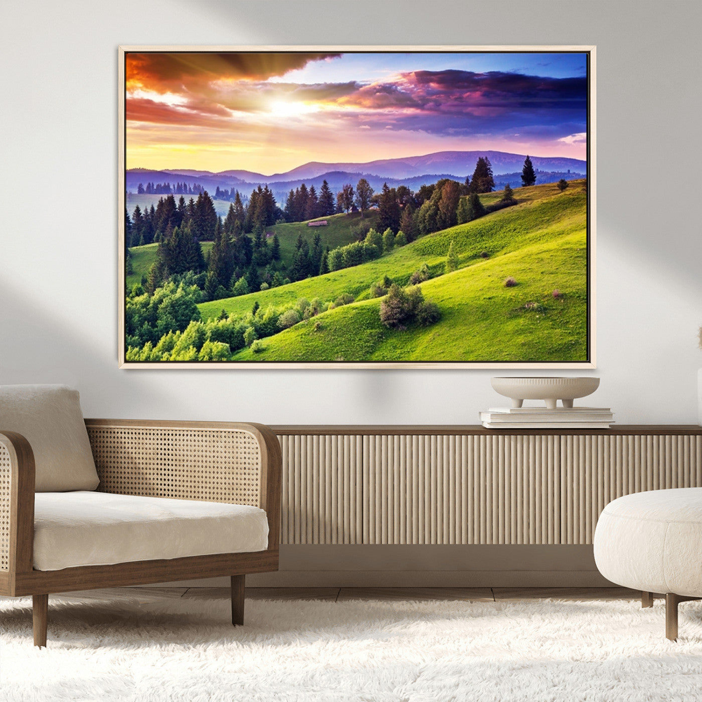 MGV-FC-36X24 - Green Hills and Sunset Wall Art Print - Scenic Landscape with Lush Greenery and Vibrant Sky, Ready