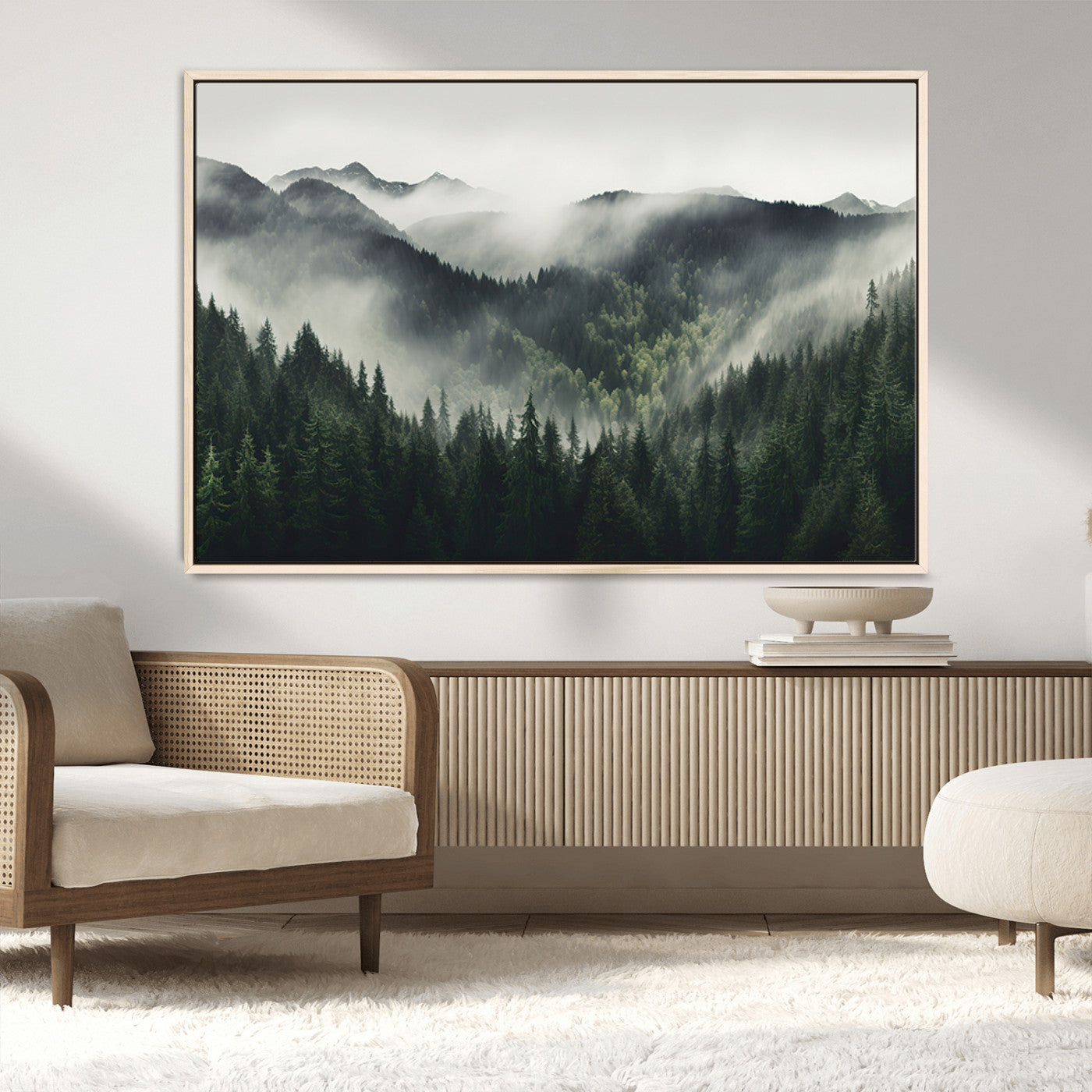 MGV-FC-36X24 - Misty Forest Canvas Print Wall Art Premium Canvas Print a Foggy and Serene Atmosphere