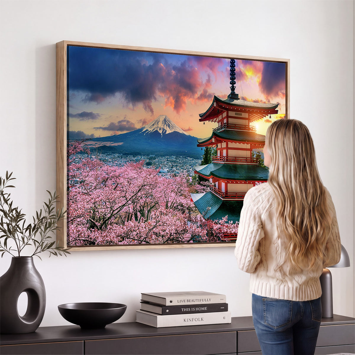 95987-MGV-CV-24X16 - Cherry Blossoms Canvas Print, Chureito Pagoda and Mount Fuji Wall Art