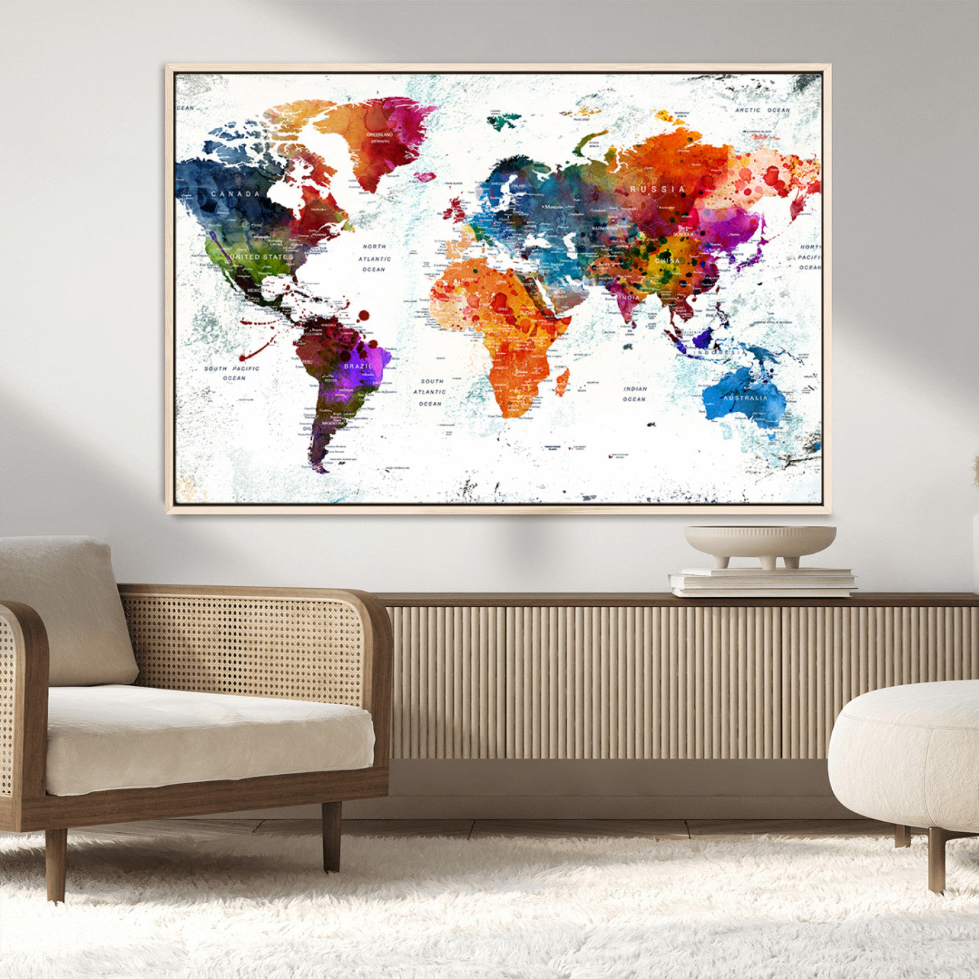MGV-FC-36X24 - Push Pin World Map Canvas Print – Framed Wall Art for Couples to Track Their Travels – Anniversary