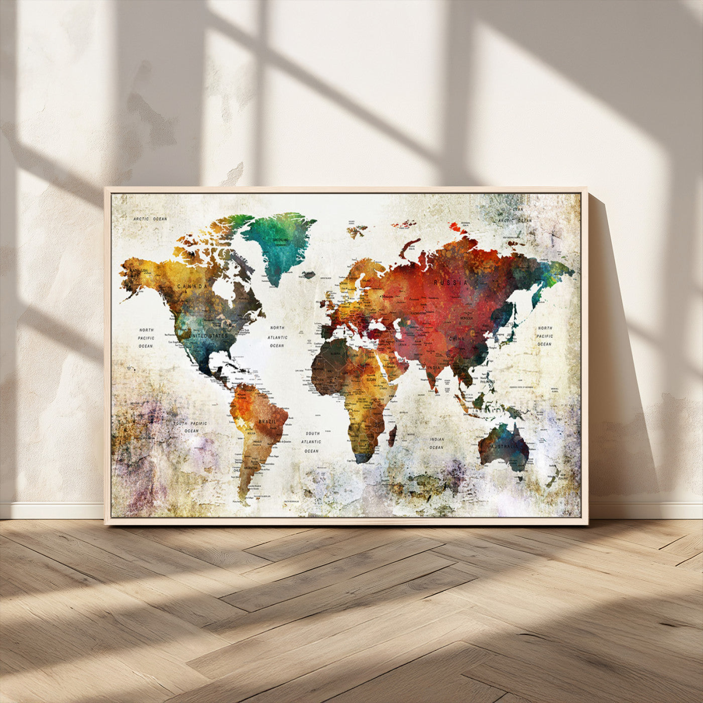 -Push Pin World Map Canvas Print – Framed Wall Art for Couples to Track Their Travels – Anniversary