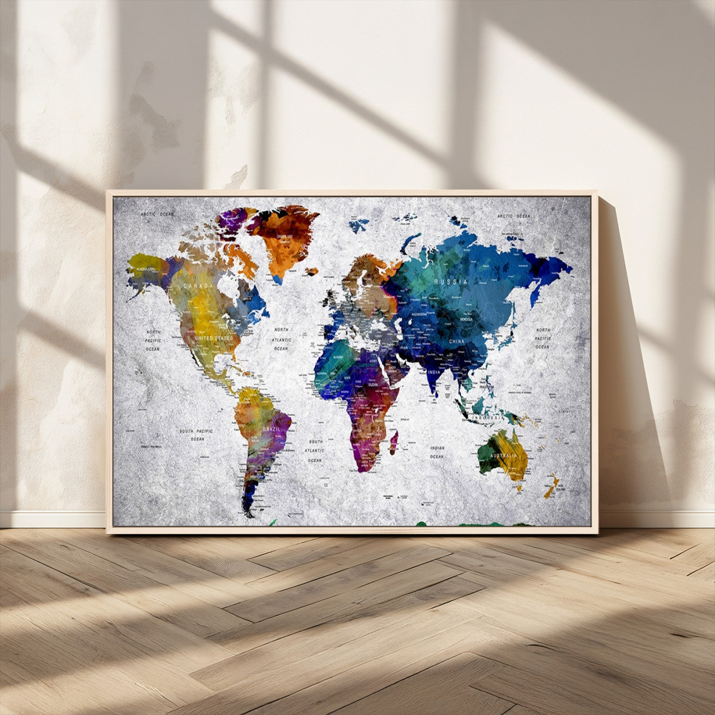 MGV-FC-36X24 - Push Pin World Map Canvas Print – Framed Wall Art for Couples to Track Their Travels – Anniversary