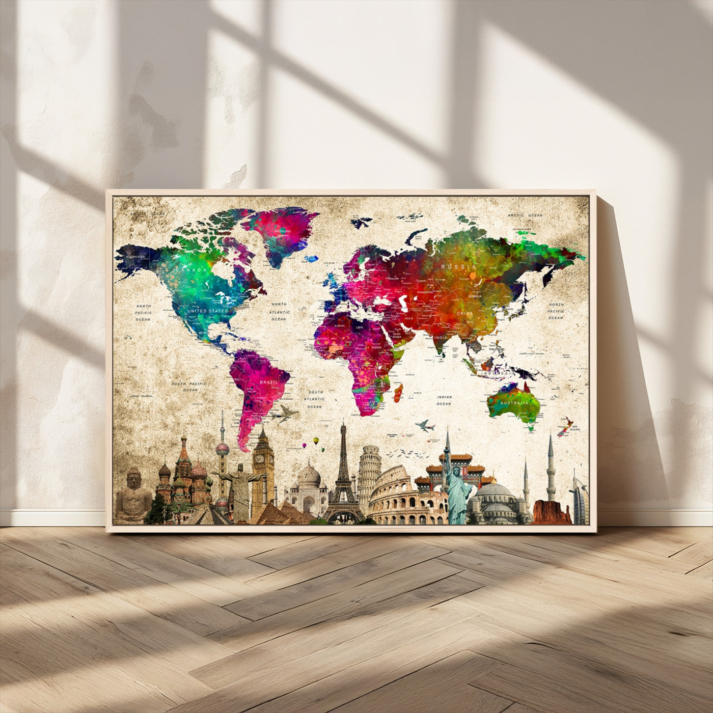MGV-FC-36X24 - Push Pin World Map Canvas Print – Framed Wall Art for Couples to Track Their Travels – Anniversary