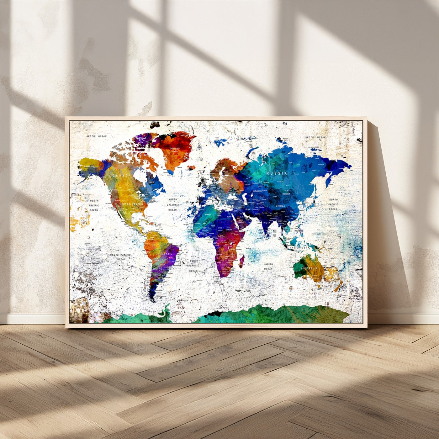MGV-FC-36X24 - Push Pin World Map Canvas Print – Framed Wall Art for Couples to Track Their Travels – Anniversary