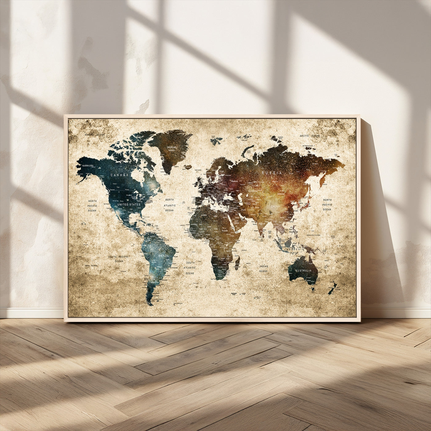 MGV-FC-36X24 - Push Pin World Map Canvas Print – Framed Wall Art for Couples to Track Their Travels – Anniversary
