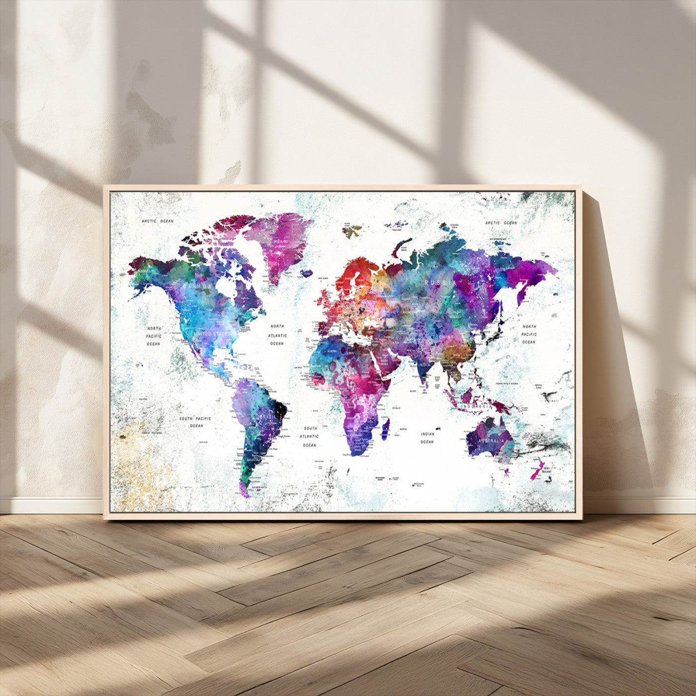 MGV-FC-36X24 - Push Pin World Map Canvas Print – Framed Wall Art for Couples to Track Their Travels – Anniversary