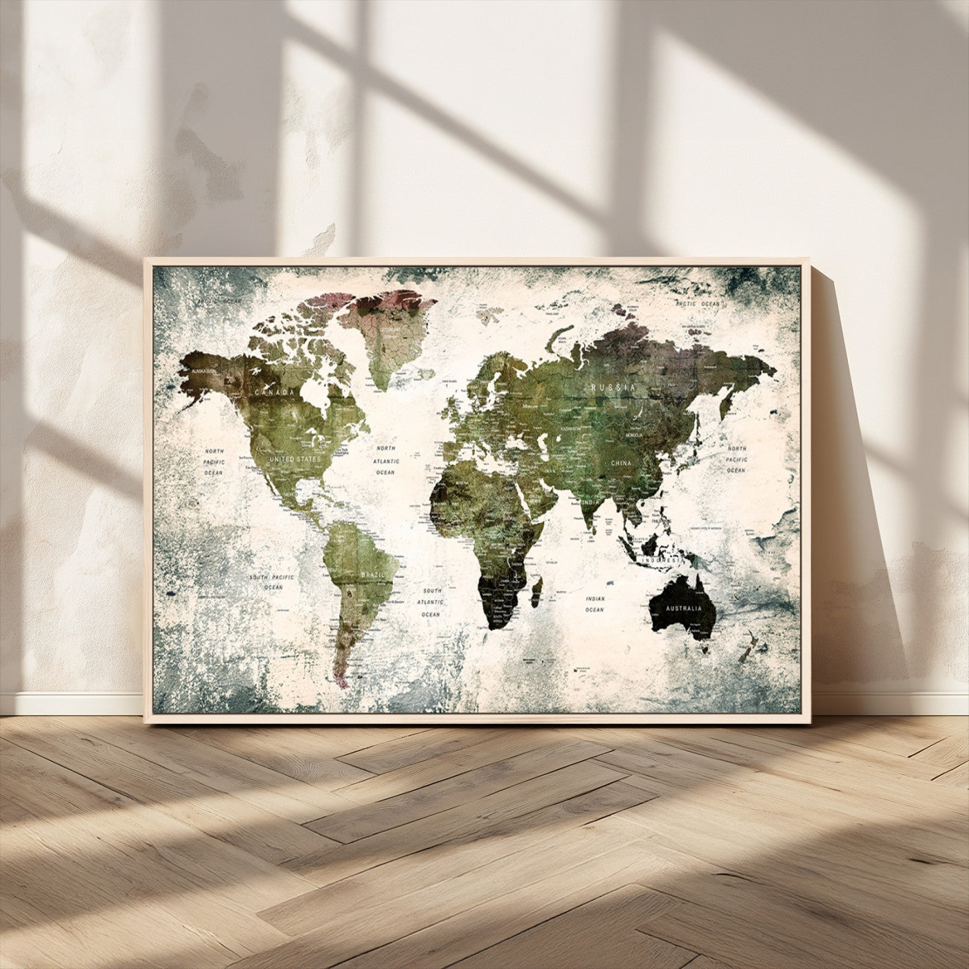 MGV-FC-36X24 - Push Pin World Map Canvas Print – Framed Wall Art for Couples to Track Their Travels – Anniversary