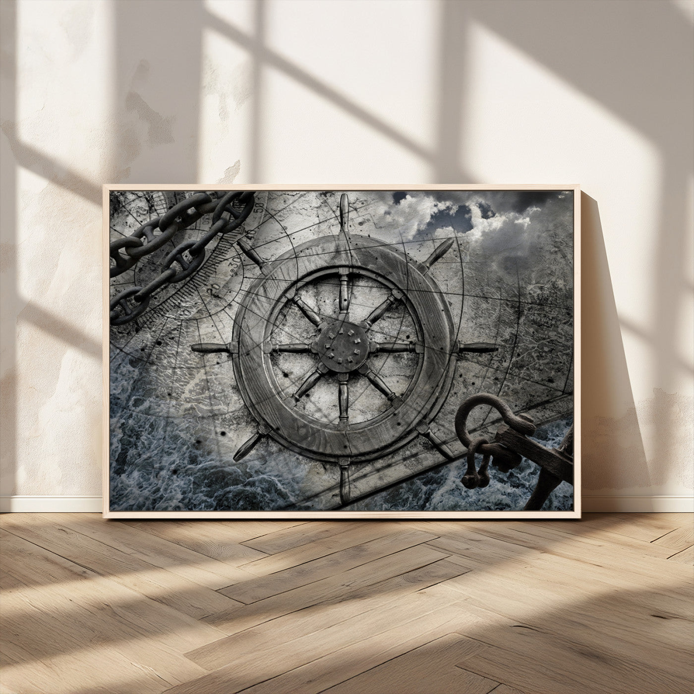 MGV-FC-36X24 - Ship Steering Wheel Vintage Wall Art Canvas Print
