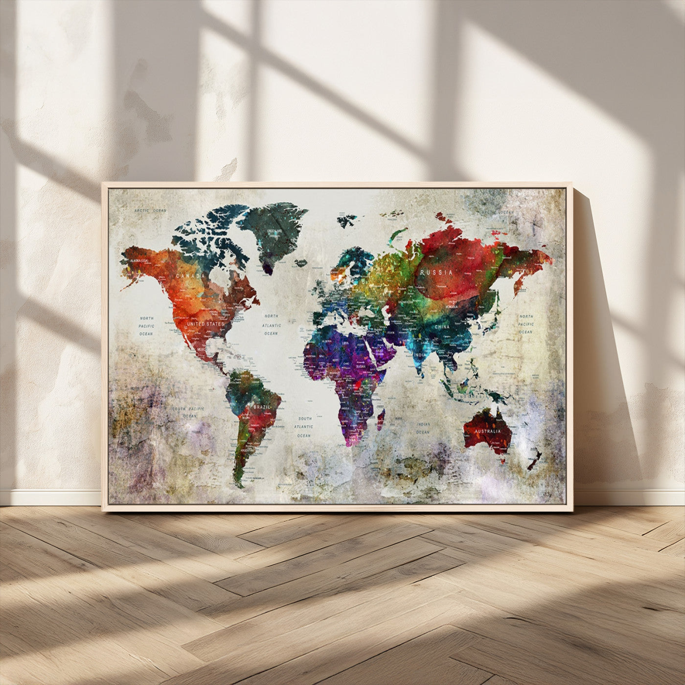 MGV-FC-36X24 - Push Pin World Map Canvas Print – Framed Wall Art for Couples to Track Their Travels – Anniversary