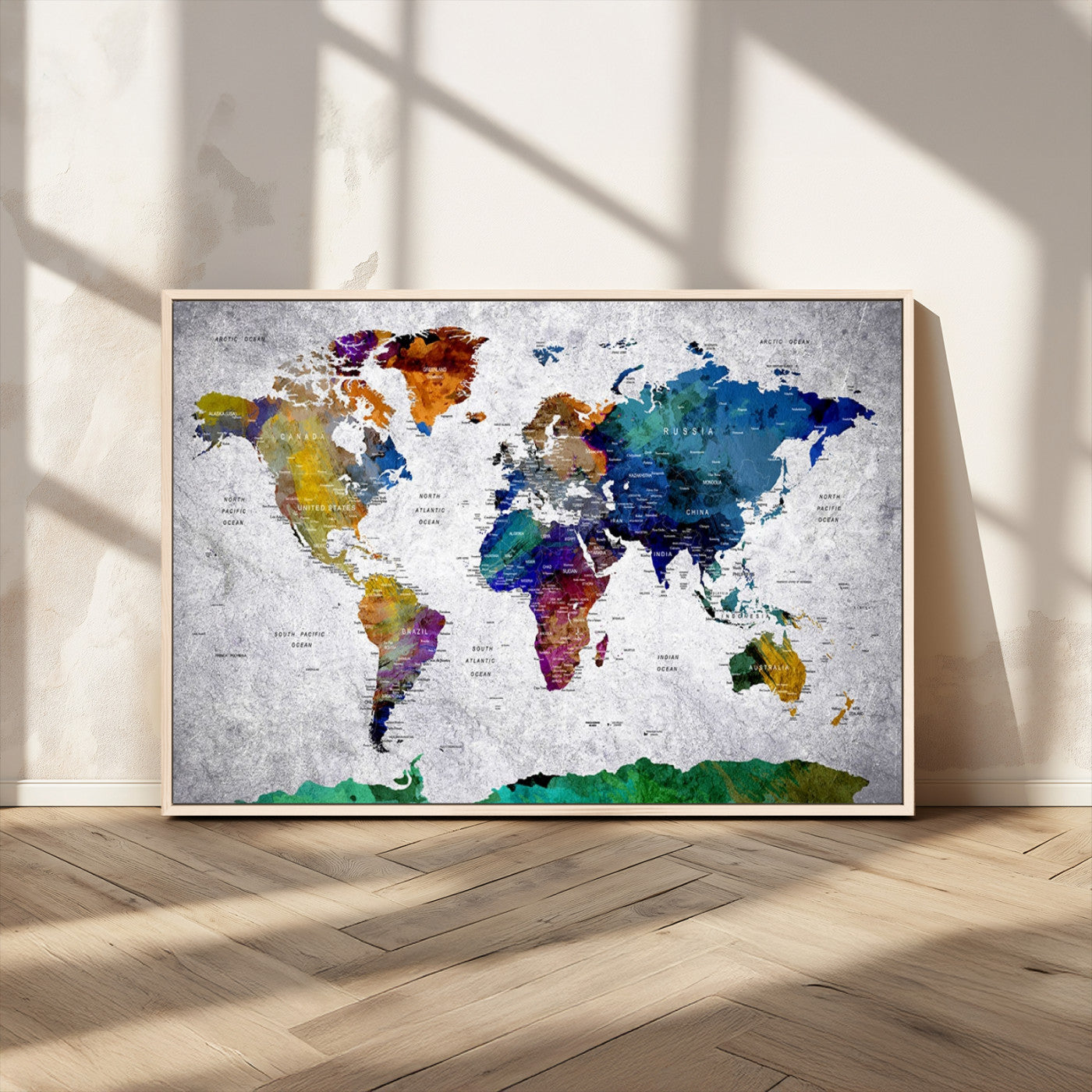 MGV-FC-36X24 - Push Pin World Map Canvas Print – Framed Wall Art for Couples to Track Their Travels – Anniversary