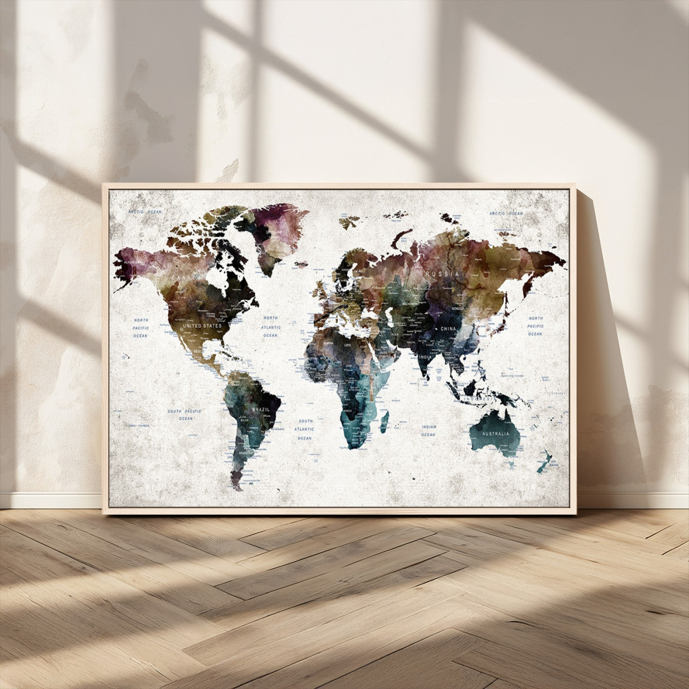 MGV-FC-36X24 - Push Pin World Map Canvas Print – Framed Wall Art for Couples to Track Their Travels – Anniversary