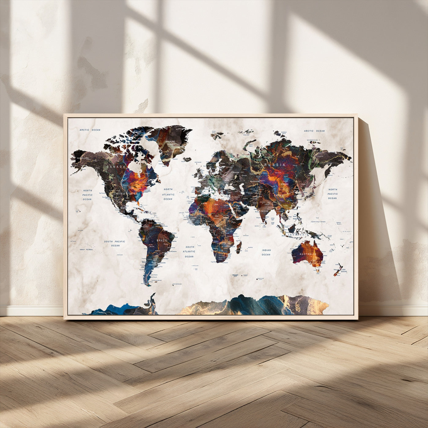 MGV-FC-36X24 - Push Pin World Map Canvas Print – Framed Wall Art for Couples to Track Their Travels – Anniversary