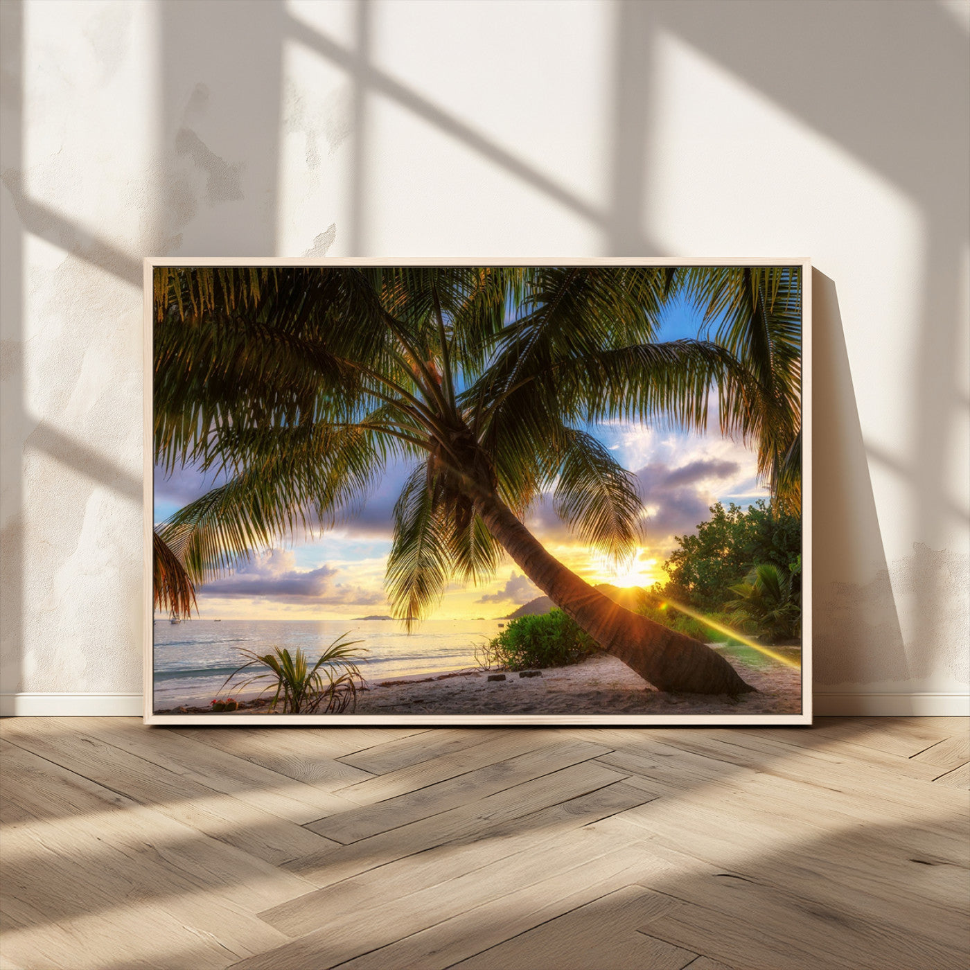 MGV-FC-36X24 - Tropical Island Sunset on the Beach Palms Wall Art Canvas Print