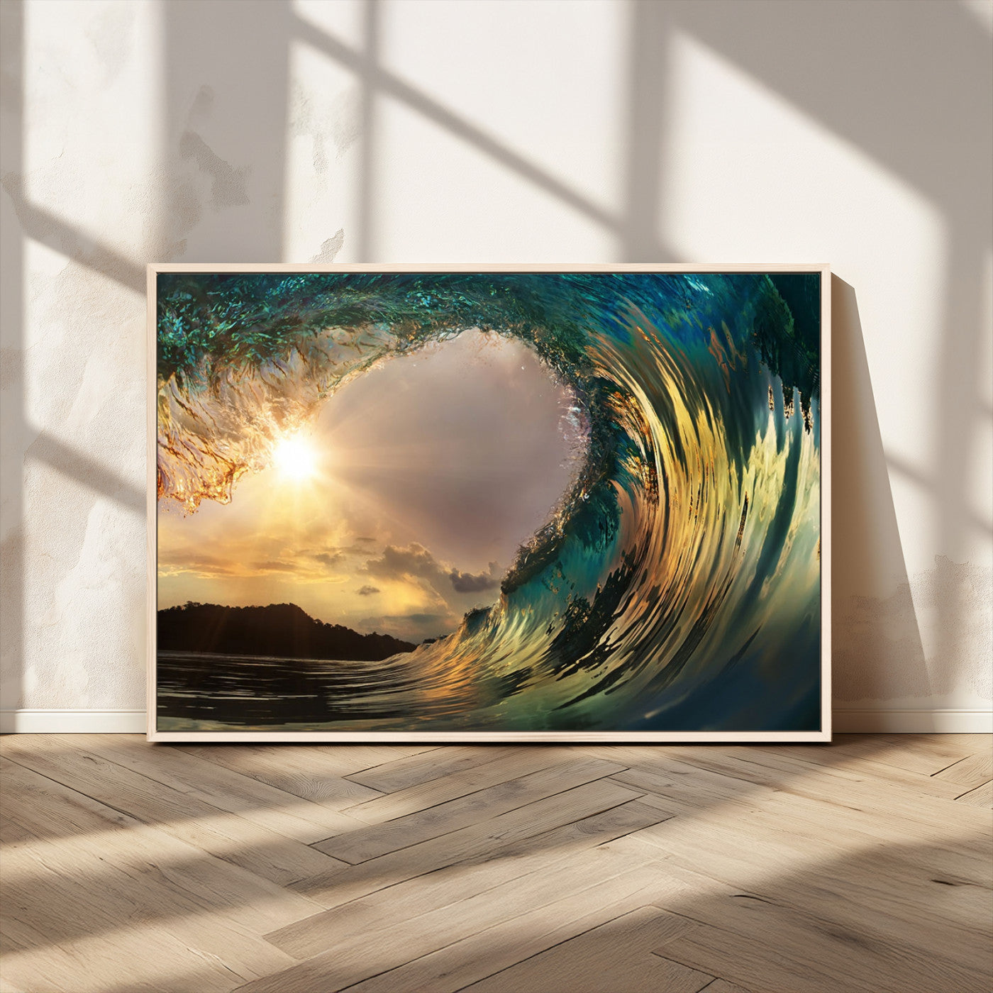 MGV-FC-36X24 - Golden Wave Sunset Giclee Canvas Print – Large Coastal Wall Art for Nature Lovers, Captivating Ocean Wave Decor