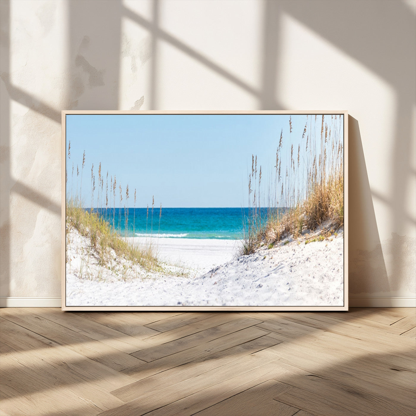 MGV-FC-36X24 - Serene Coastal Dune Path with Ocean View, 3-Panel Beach Canvas Wall Art, Tranquil Seascape Giclee Print, Gallery Wrap, Perfect for Coastal Home Decor