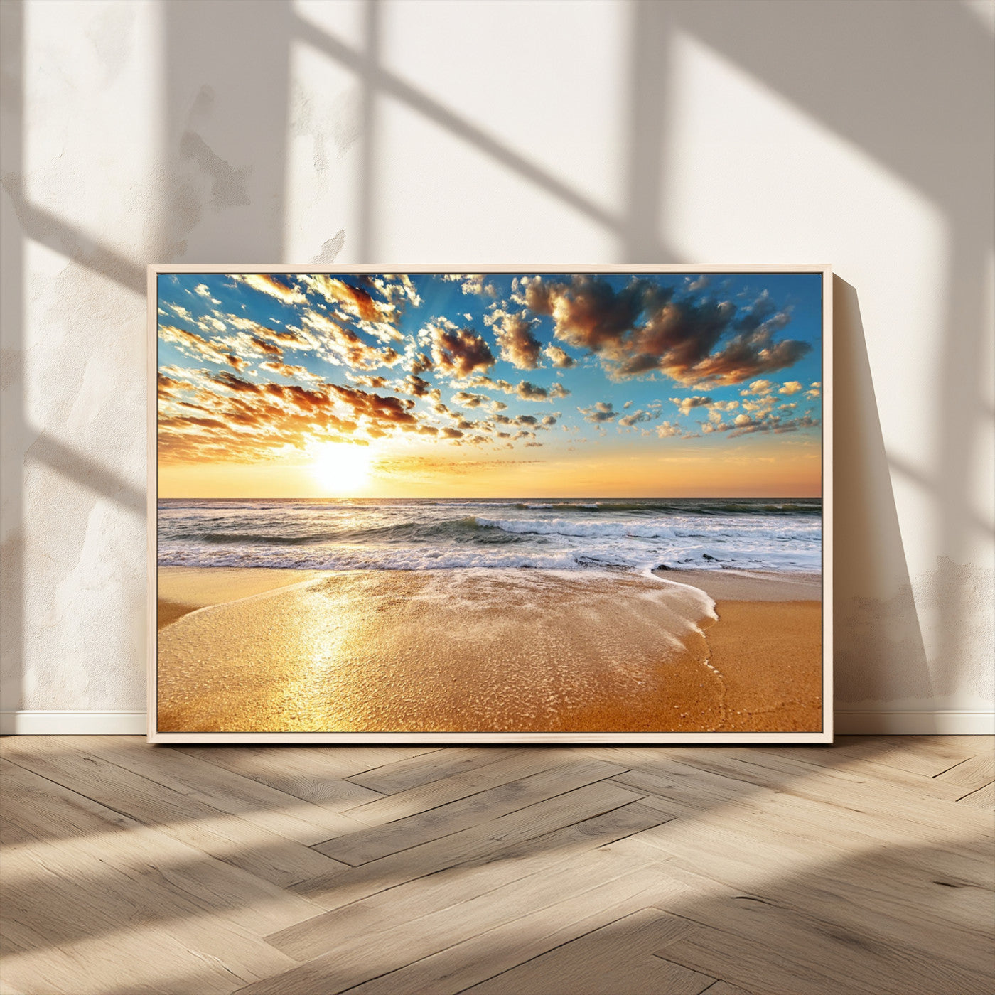 MGV-FC-36X24 - Golden Sunset Beach Print Canvas Wall Art, Giclee Canvas Print with Canon Print Quality, Triptych