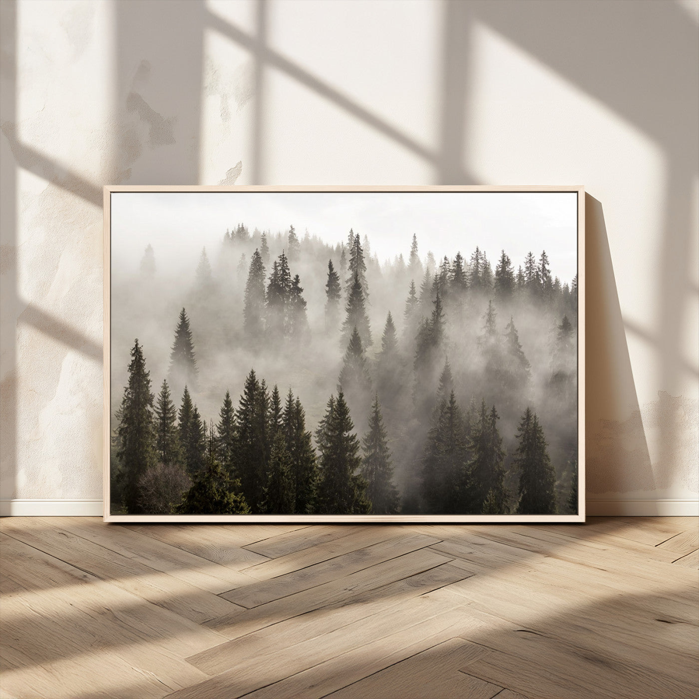 MGV-FC-36X24 - Foggy Mountain Wall Art | 3-Panel Foggy Forest and Mountain Landscape | Large Giclee Print for