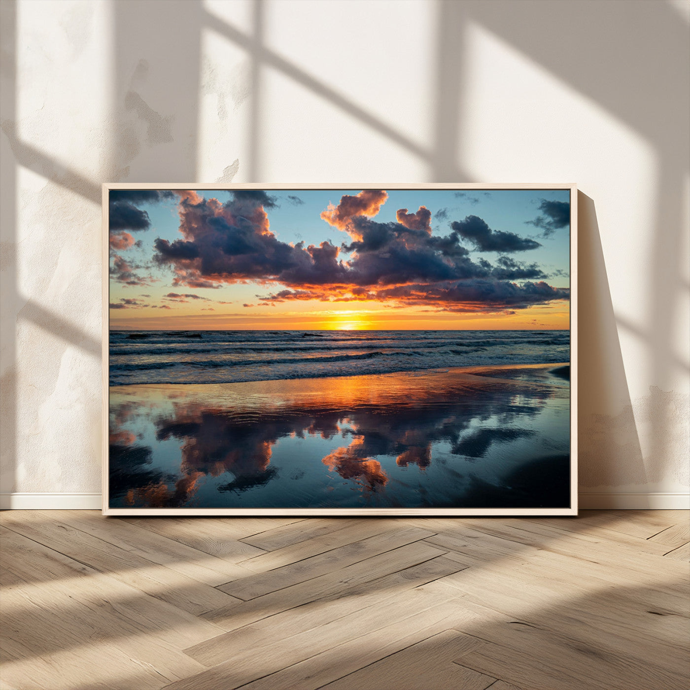 MGV-FC-36X24 - Beach Sunset Print - Stunning Ocean Canvas Artwork with Sunset Reflection Design for Elegant Home or