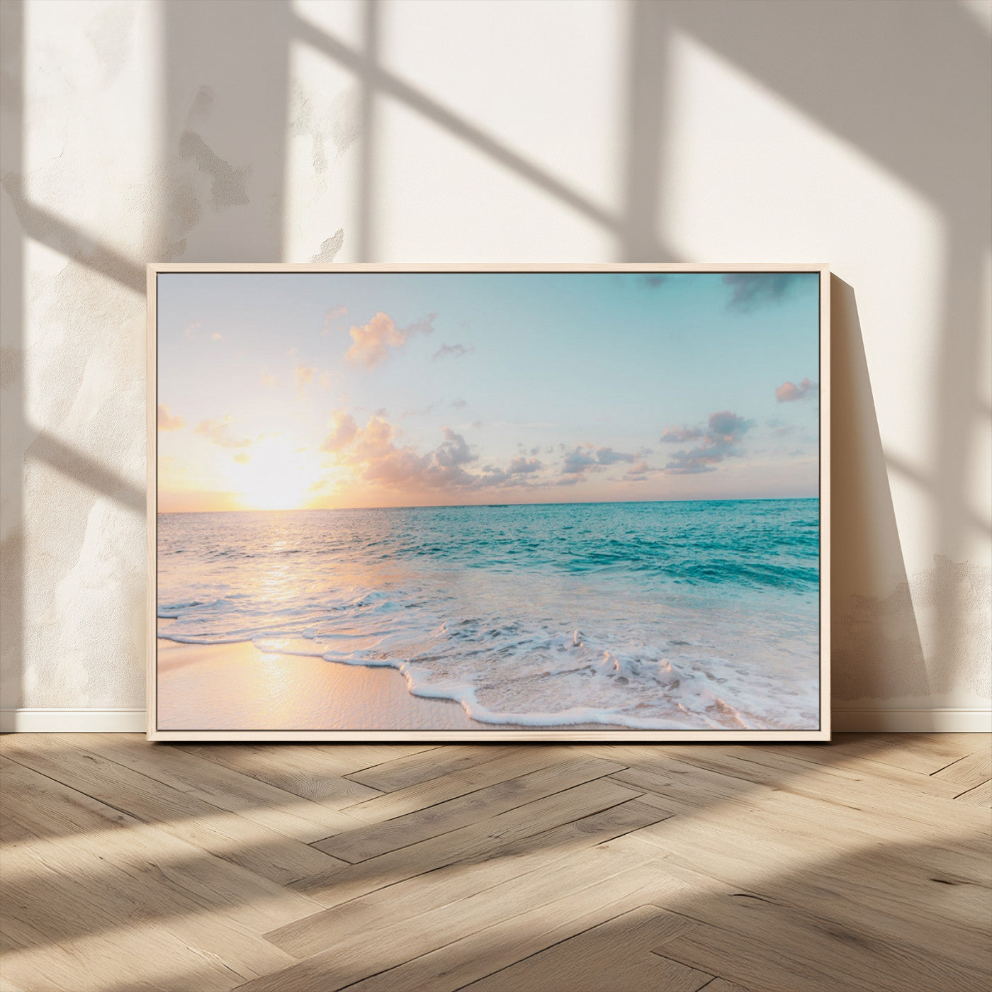 MGV-FC-36X24 - Tranquil Ocean Beach Sunset Canvas Wall Art | 3-Panel Coastal Decor