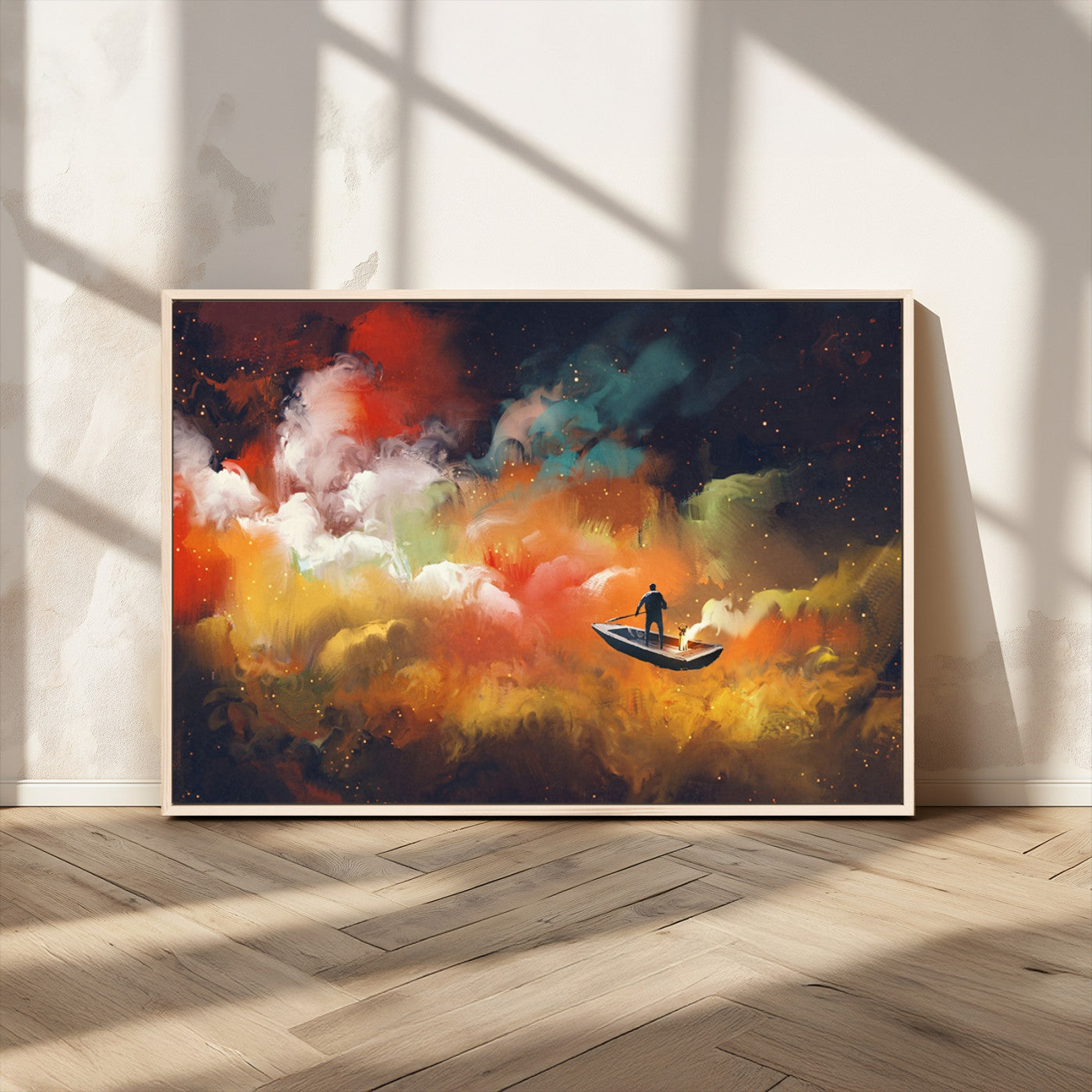 MGV-FC-36X24 - Surreal Space Adventure Canvas Wall Art – Dreamlike Abstract Galaxy Print – Framed and Ready to Hang for Living Room or Bedroom Decor
